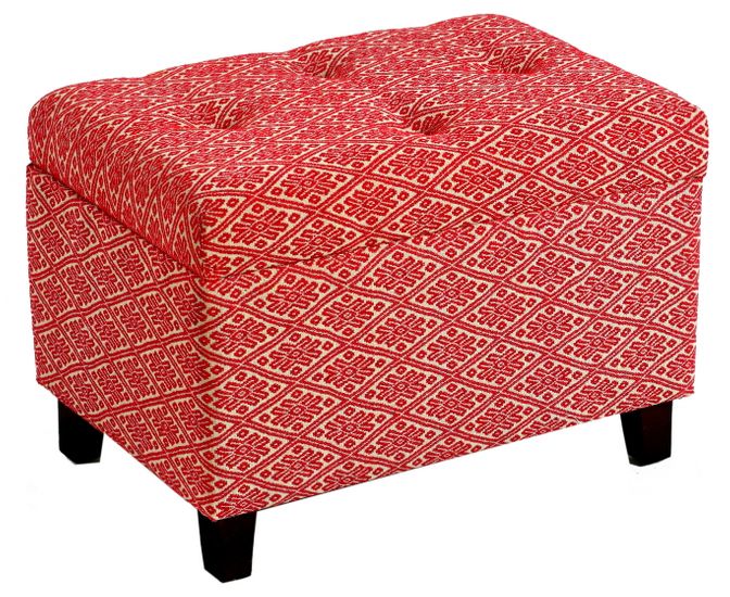 Red Pattern Tufted Rectangular Storage Ottoman