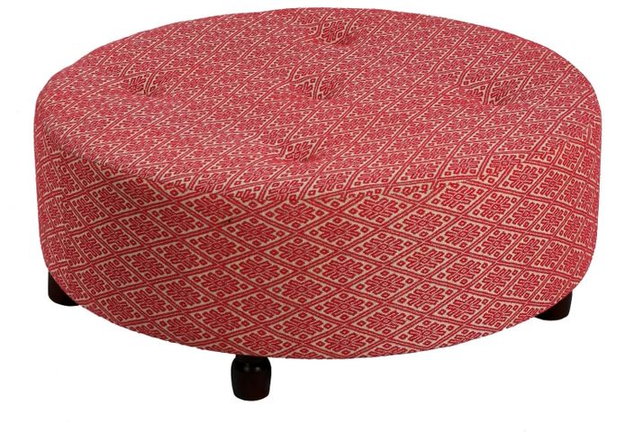 Large Red Diamond Print Round Tufted Ottoman