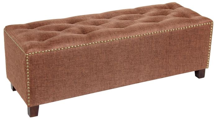 Brown Nailhead Rectangular Tufted Ottoman