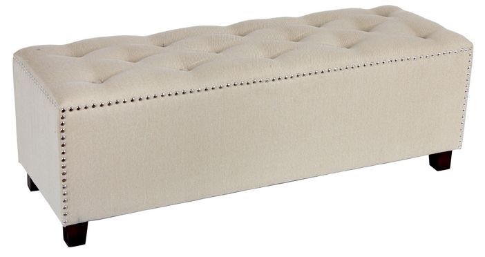 Beige Nailhead Rectangular Tufted Ottoman