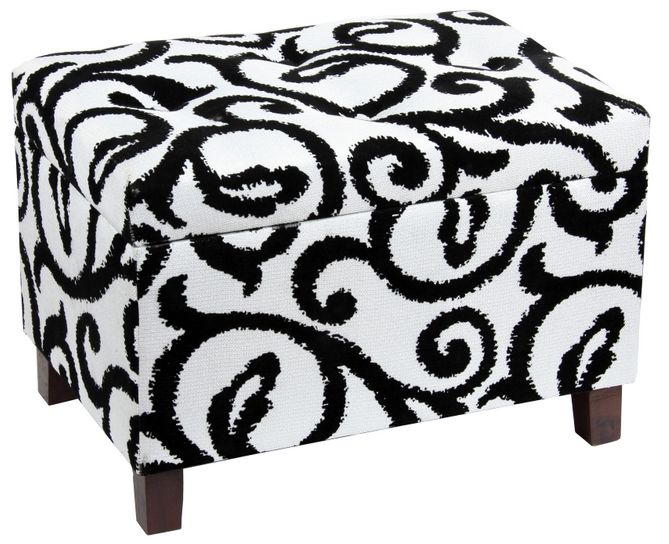 Black and White Rectangular Tufted Storage Ottoman