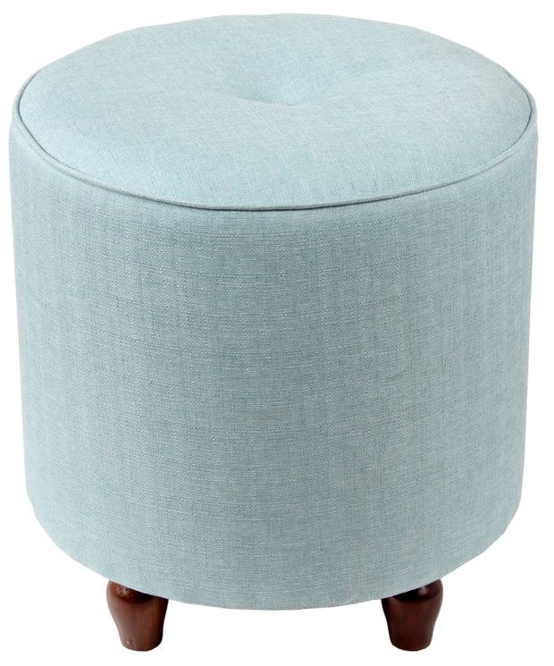 Light Blue Round Wooden Leg Ottoman