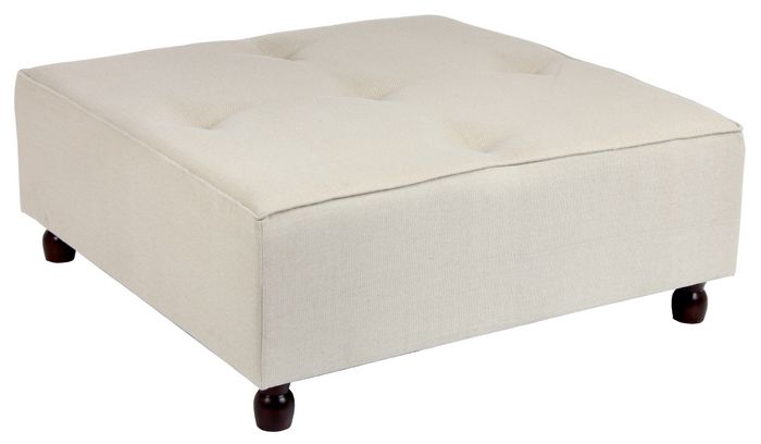 Beige Square Wooden Leg Tufted Ottoman