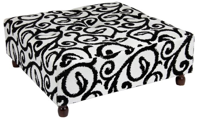 Scroll Square Wooden Leg Tufted Ottoman