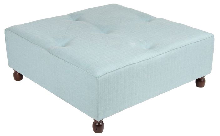 Light Blue Square Wooden Leg Tufted Ottoman