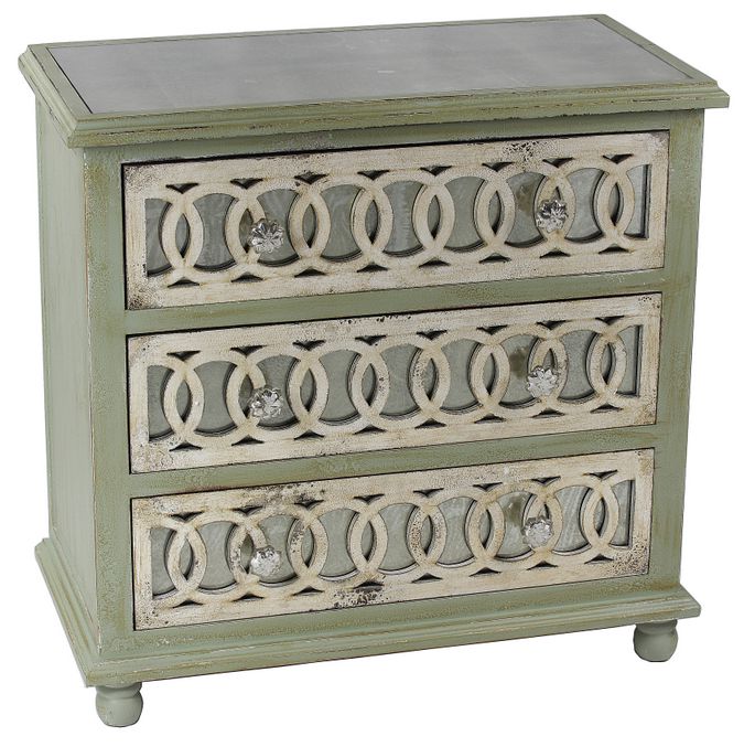 Circle Pattern 3-Drawer Distressed Wood Chest
