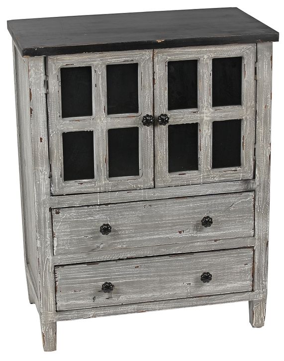 Distressed 2-Drawer 2-Door Wooden Chest