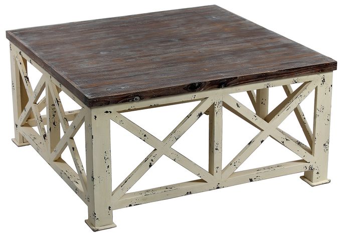 X Pattern Distressed Wood Square Coffee Table