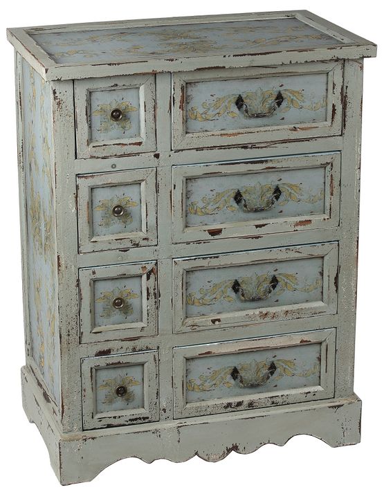 French Distressed Gray Wash Wood 8-Drawer Chest