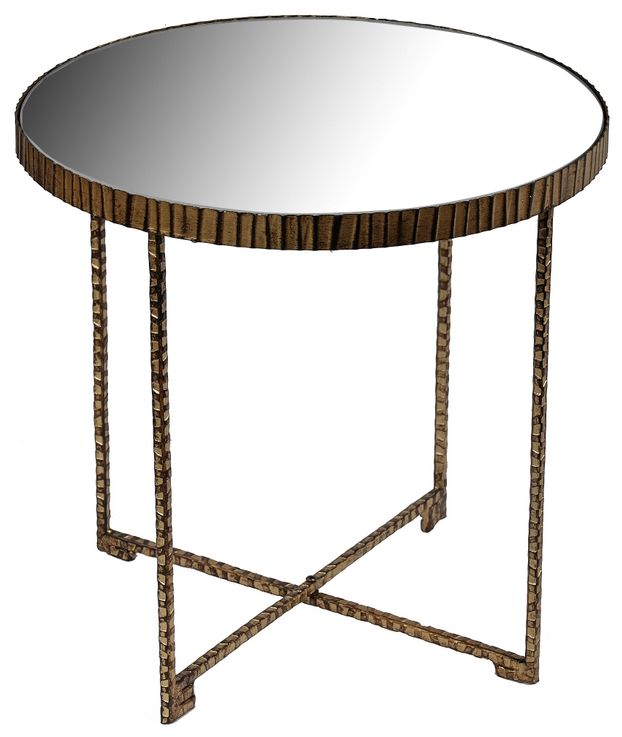 Large Iron Mirror and Rust Metal Round Side Table