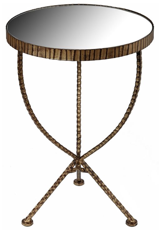 Small Iron Mirror and Rust Metal Round Side Table