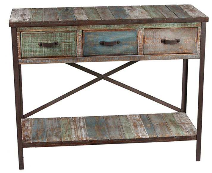 Distressed Paint 3-Drawer Sofa Table