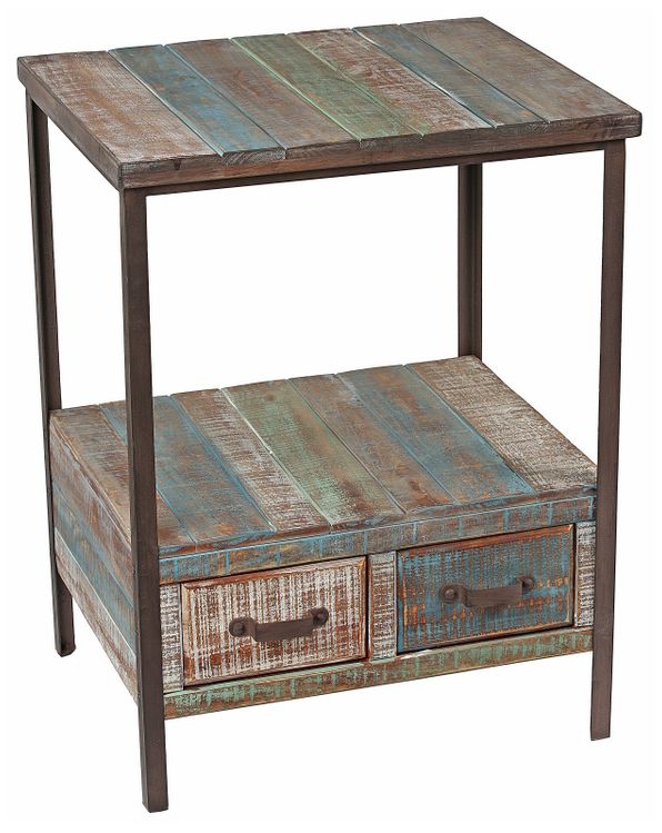 Distressed Paint 2-Drawer 2-Shelf Side Table