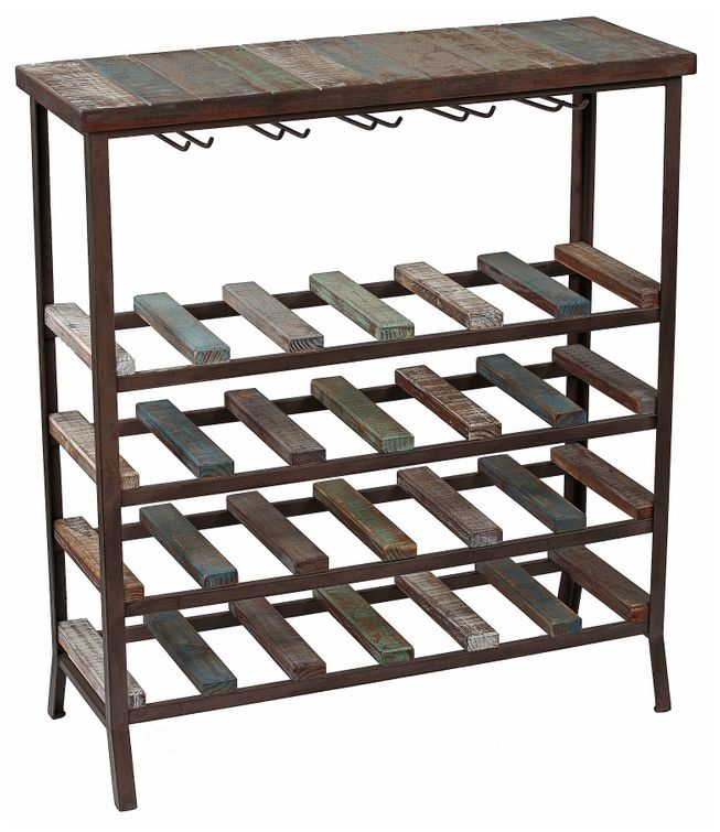 24-Bottle Wood and Metal Wine Storage Rack