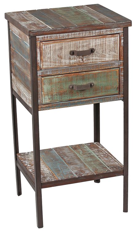 Distressed Paint 2-Drawer 1-Shelf Side Table