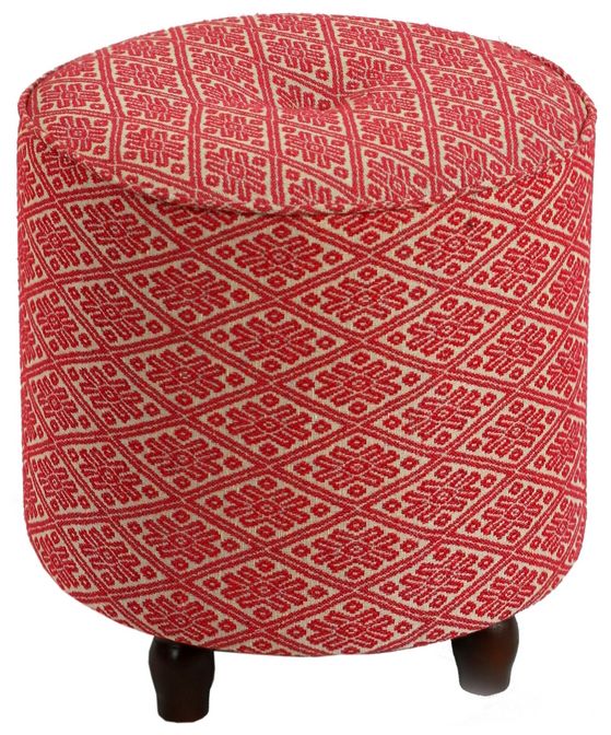 Small Red Diamond Print Round Tufted Ottoman