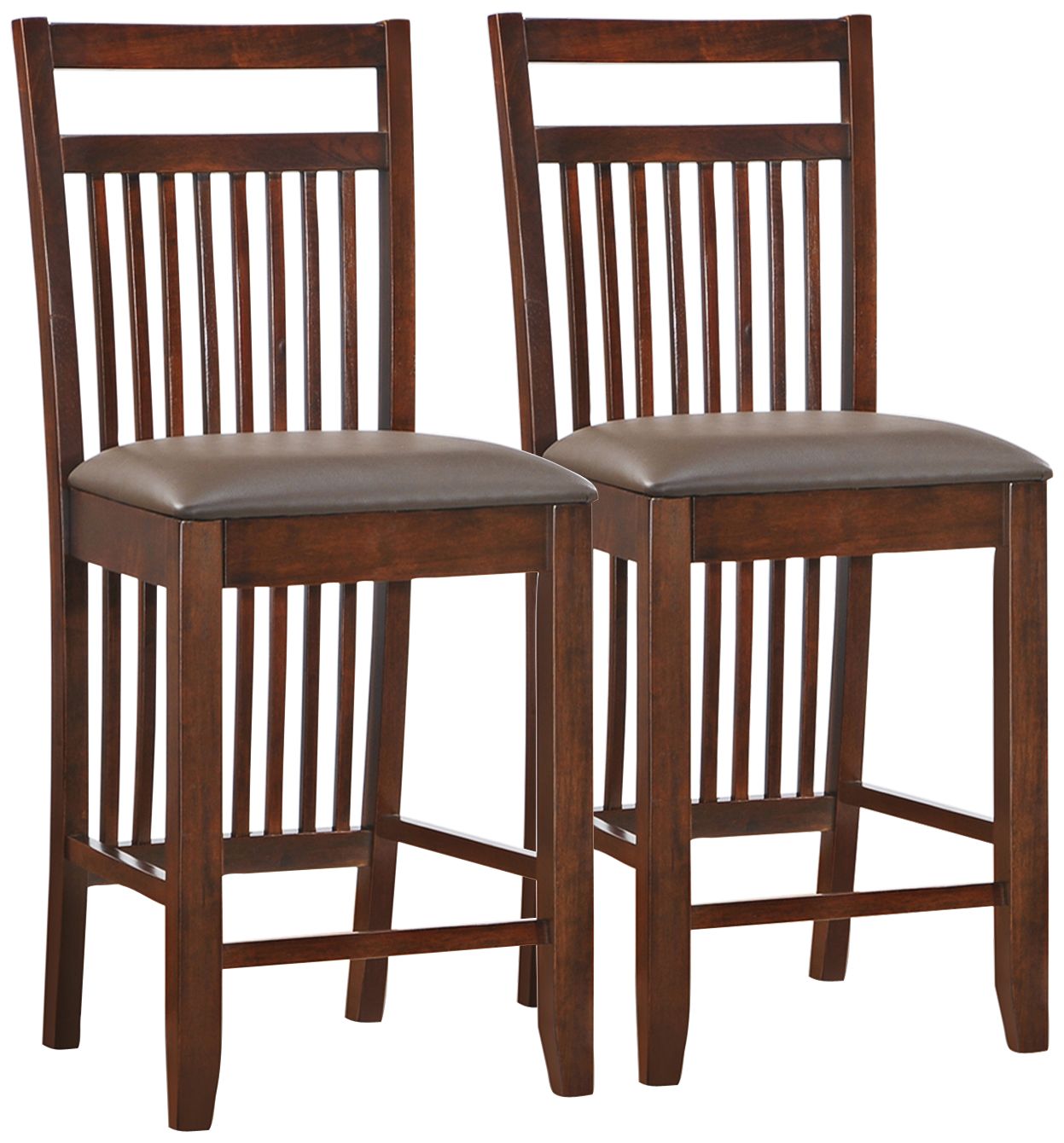 Set of 2 Chocolate Wood Slat Back Counter Stools