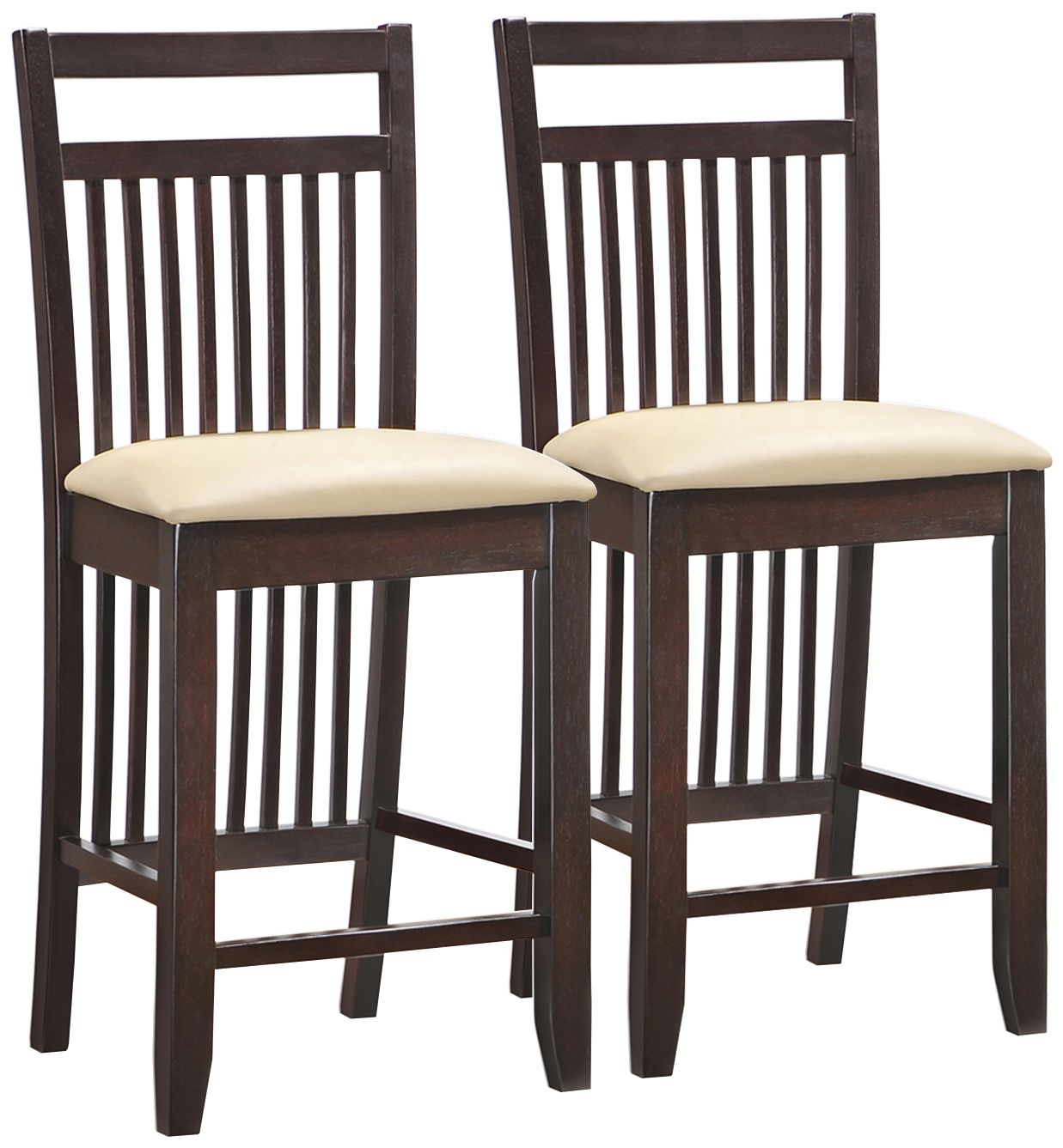 Set of 2 Cream Wood Slat Back Counter Stools