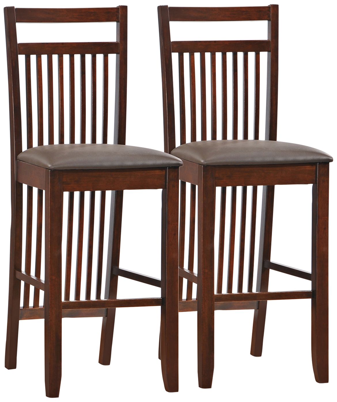 Set of 2 Chocolate Wood Slat Back Bar Stools