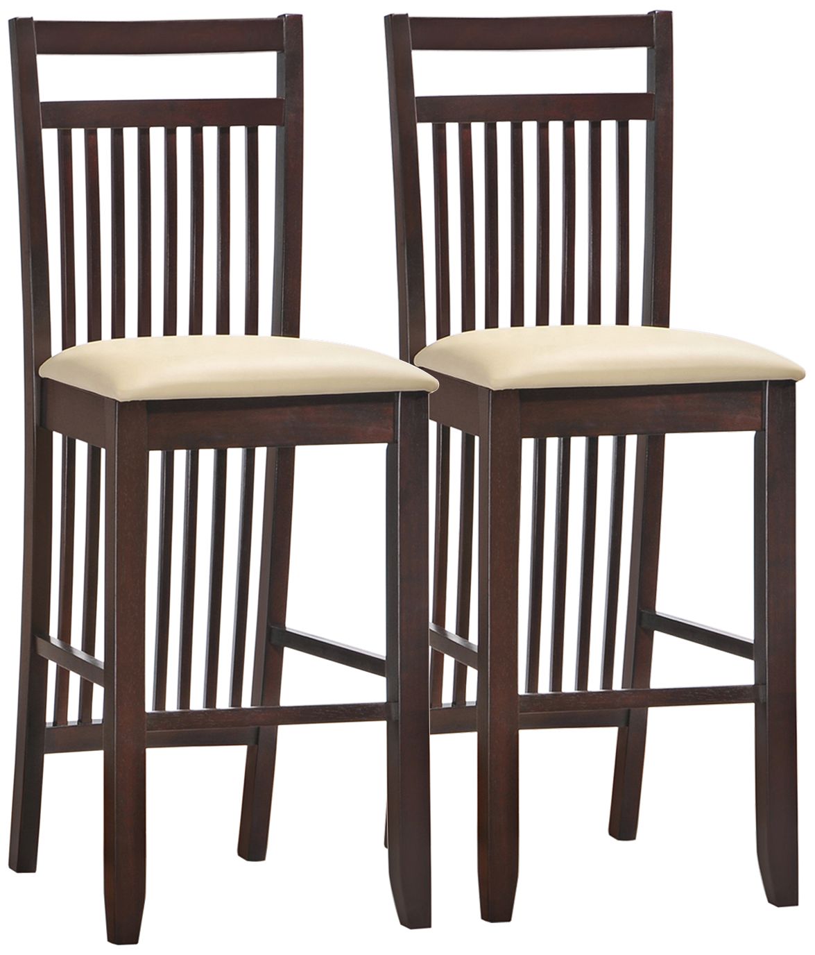 Set of 2 Cream Wood Slat Back Bar Stools