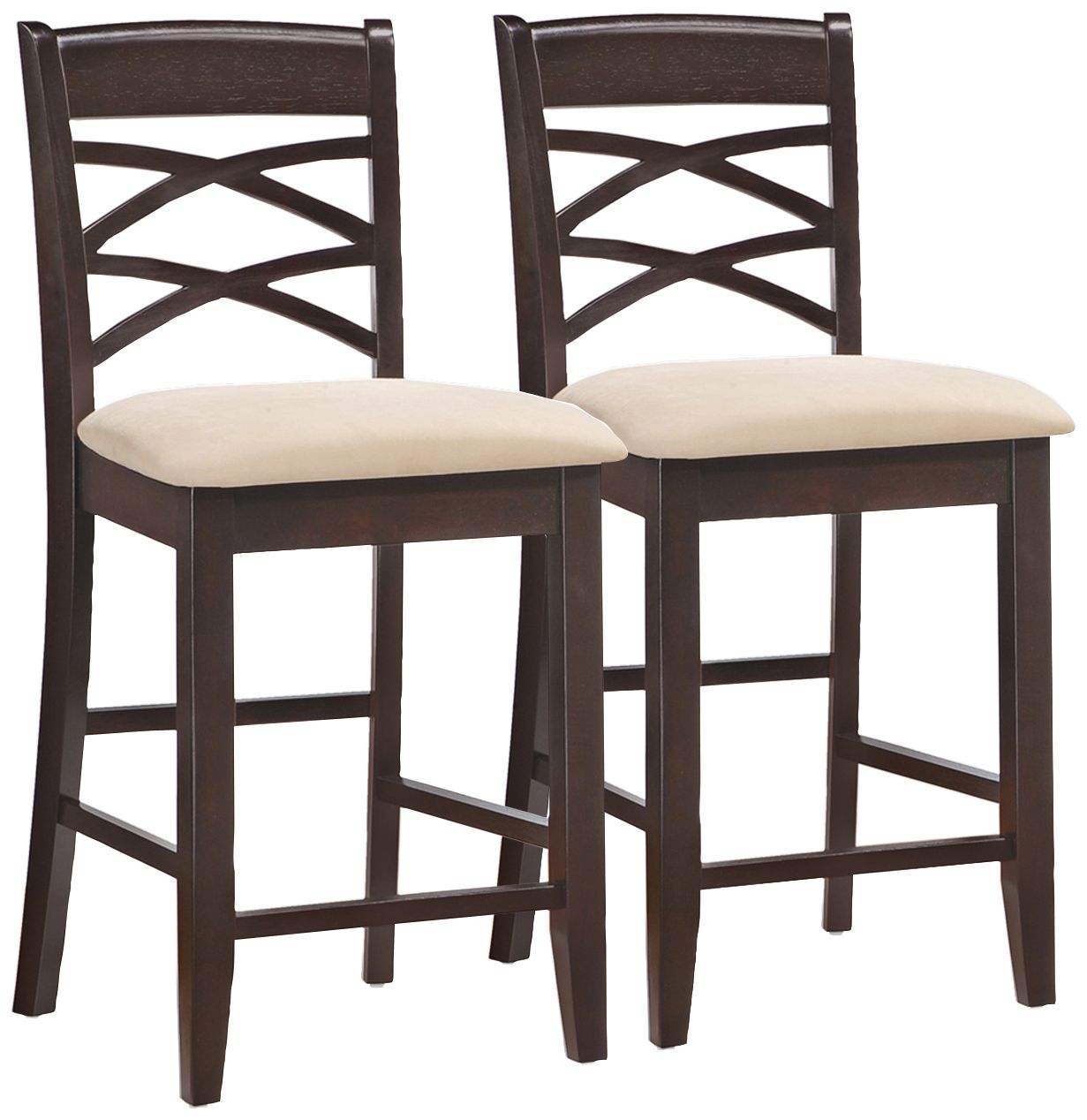 Set of 2 Beige Crossback Counter Stools