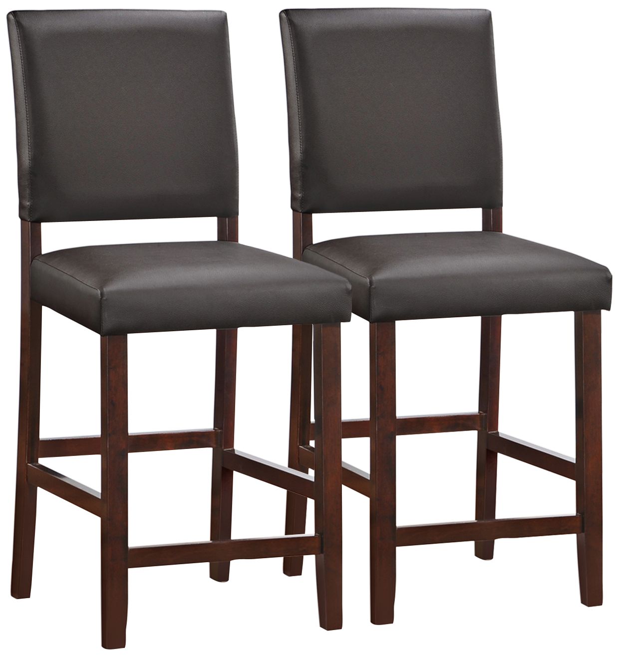 Set of 2 Ebony Upholstered Back Counter Stools