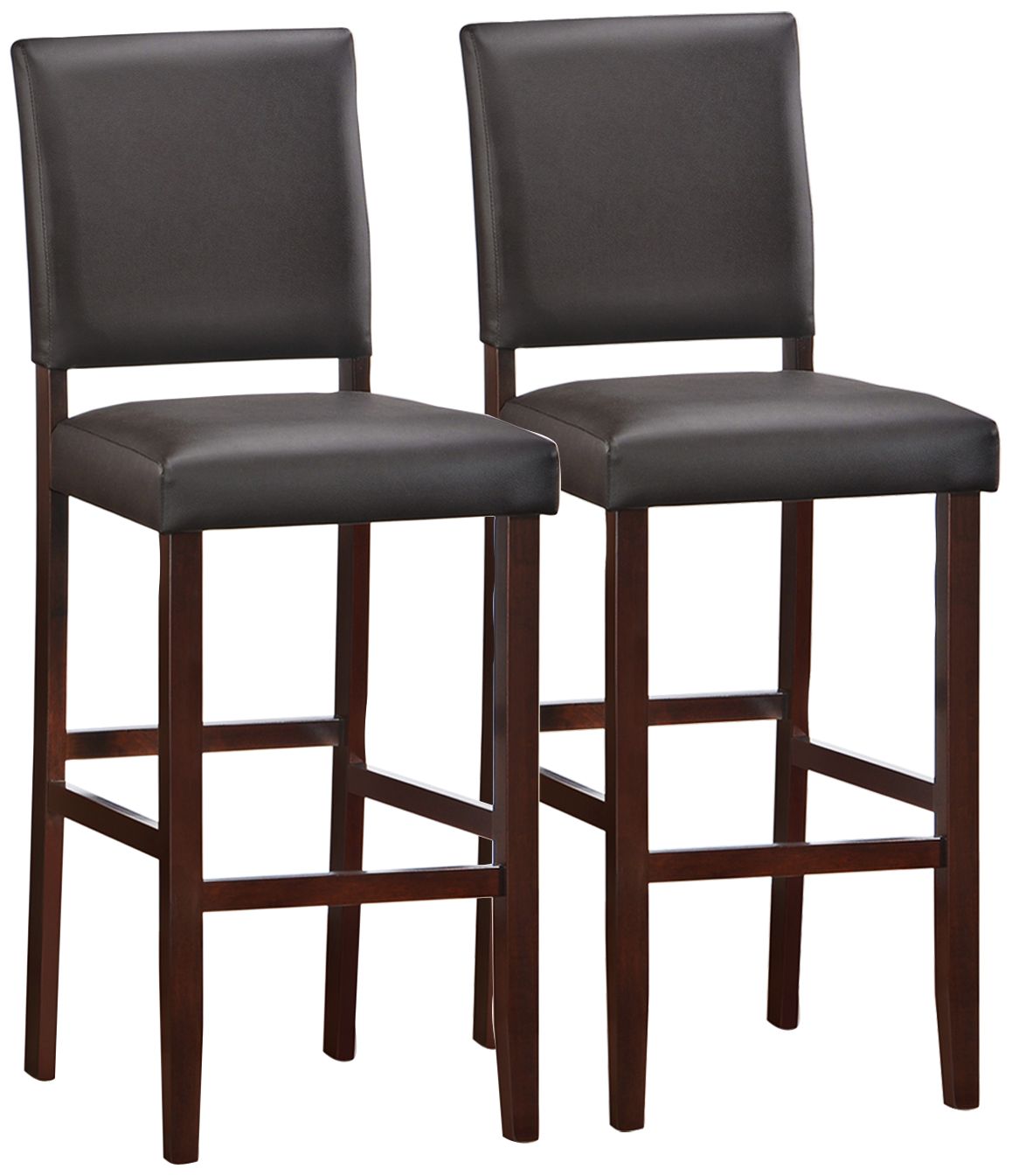 Set of 2 Ebony Upholstered Back Bar Stools