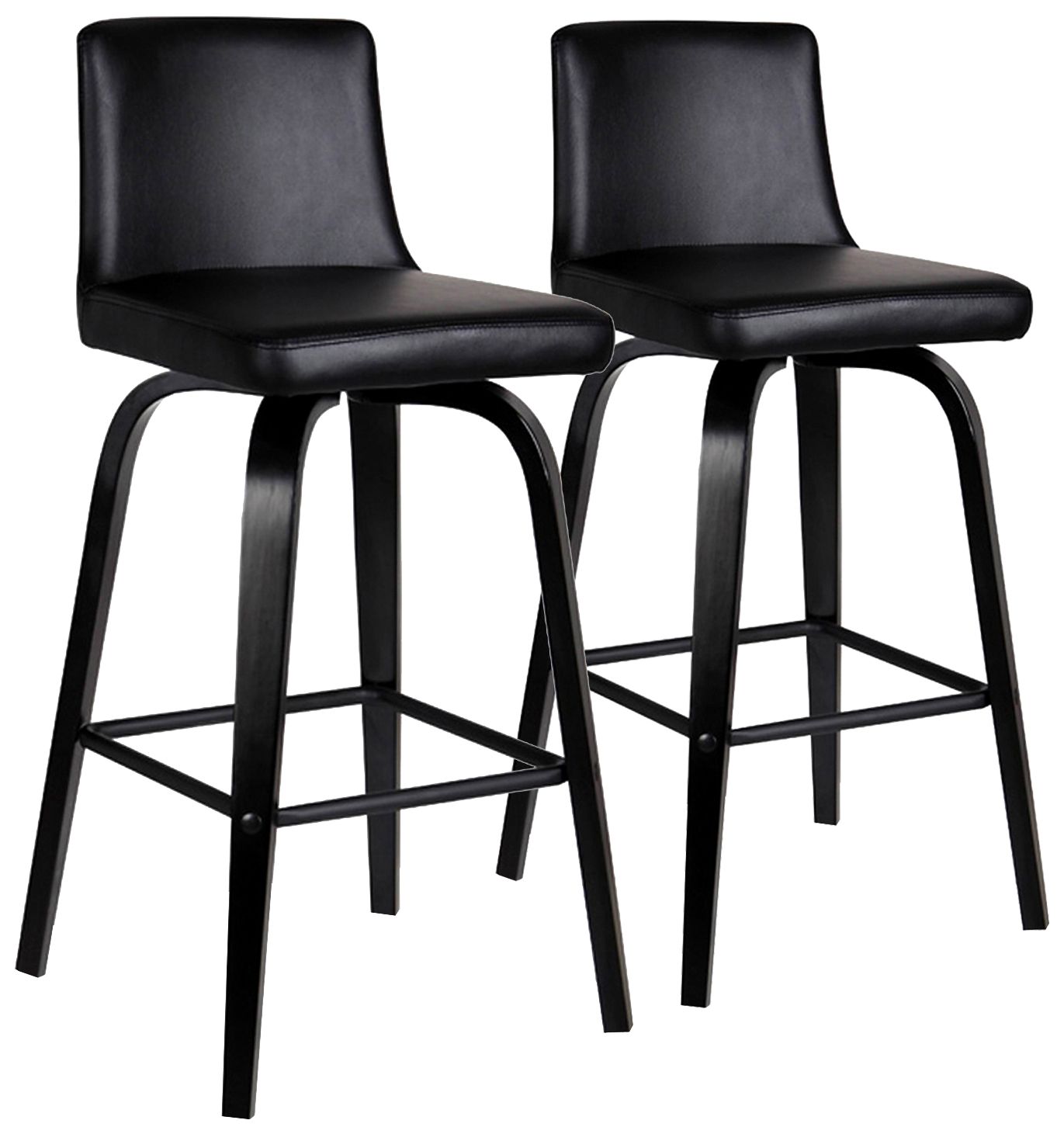 Set of 2 Black Upholstered Counter Stools