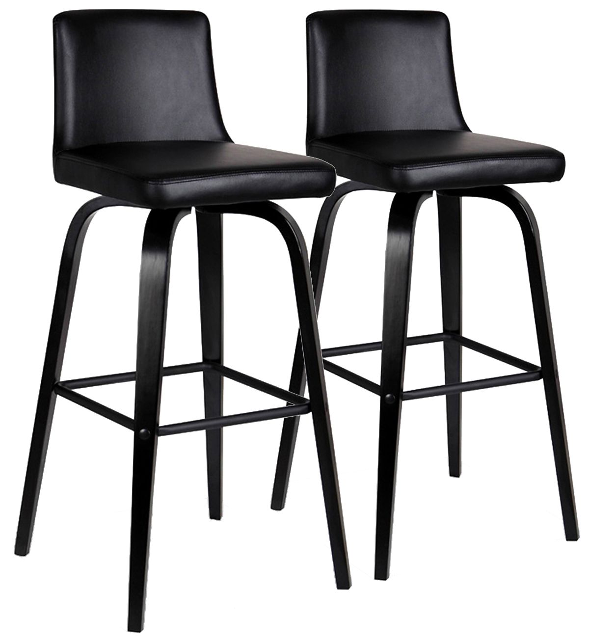 Set of 2 Black Upholstered Bar Stools
