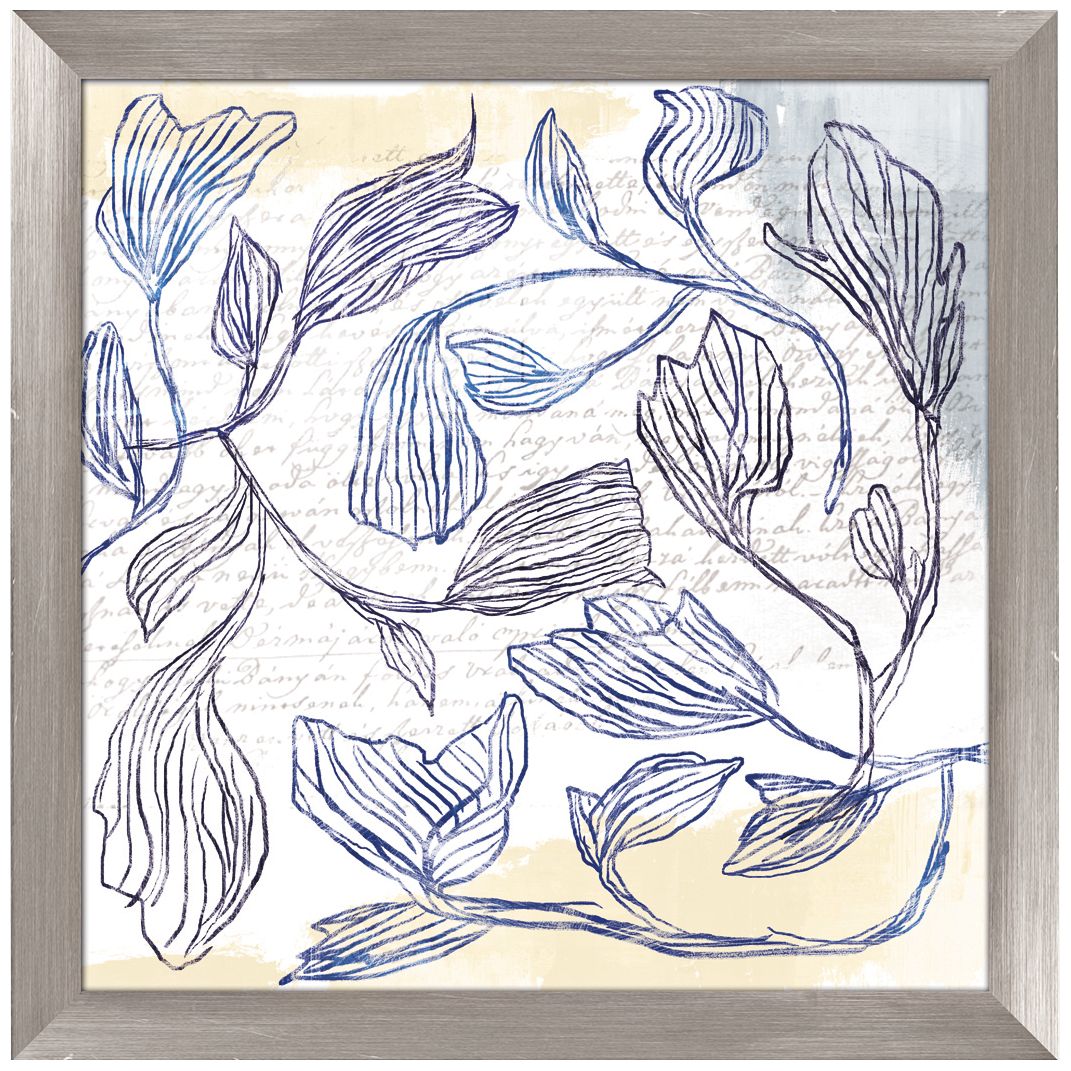 Blue Drawn Flowers 17 1/4" Square Framed Wall Art Print
