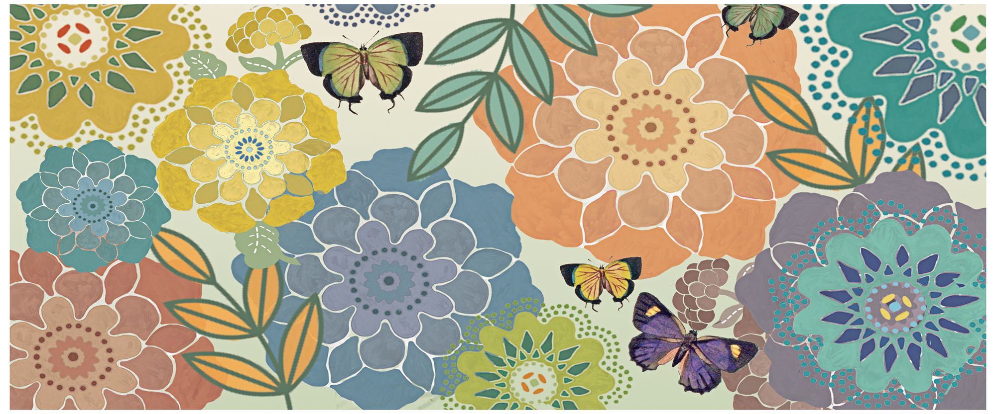 Butterflies 24" Wide Canvas Abstract Floral Wall Art