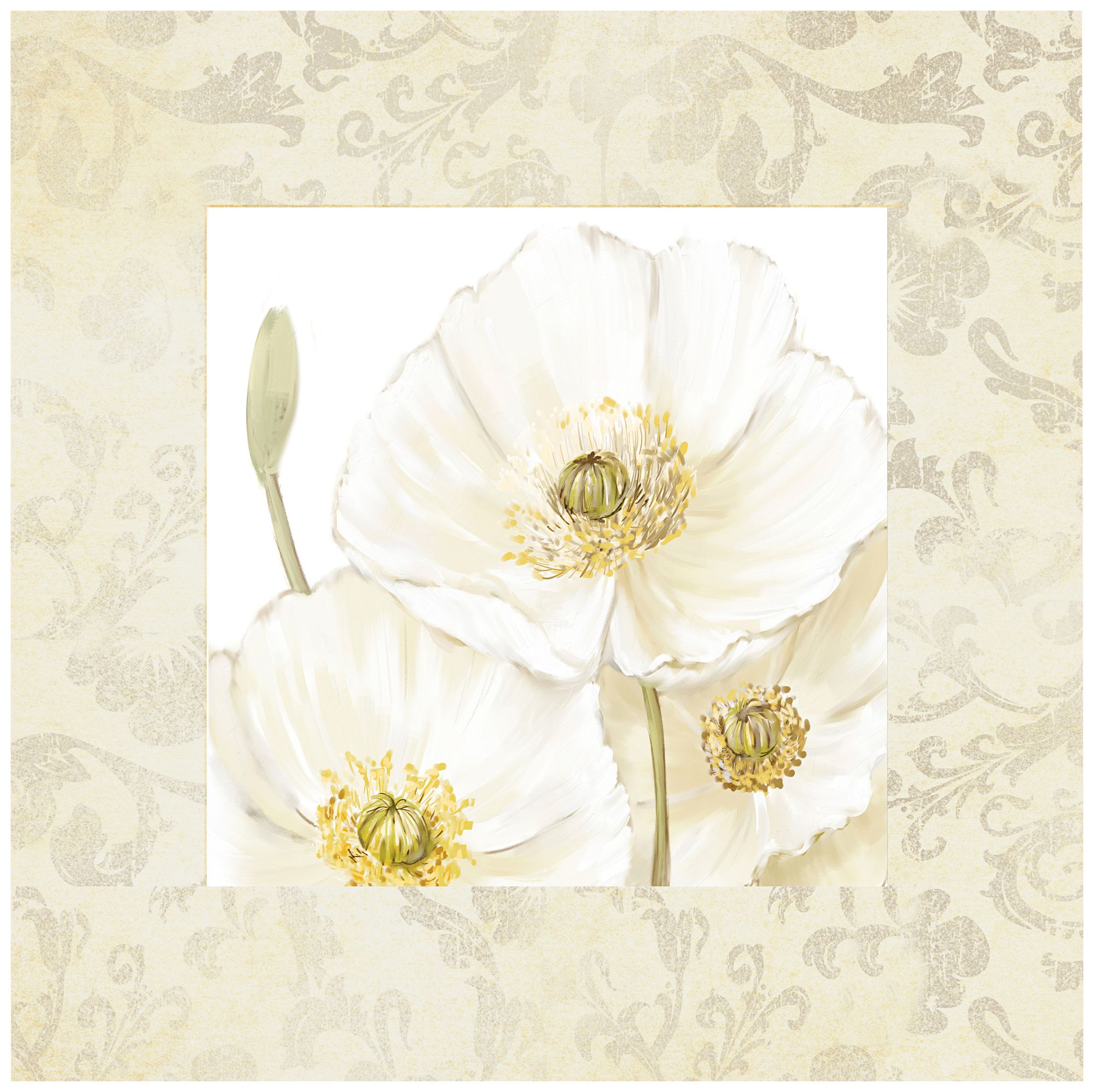 White Poppies I 26" Square Canvas Floral Wall Art Print