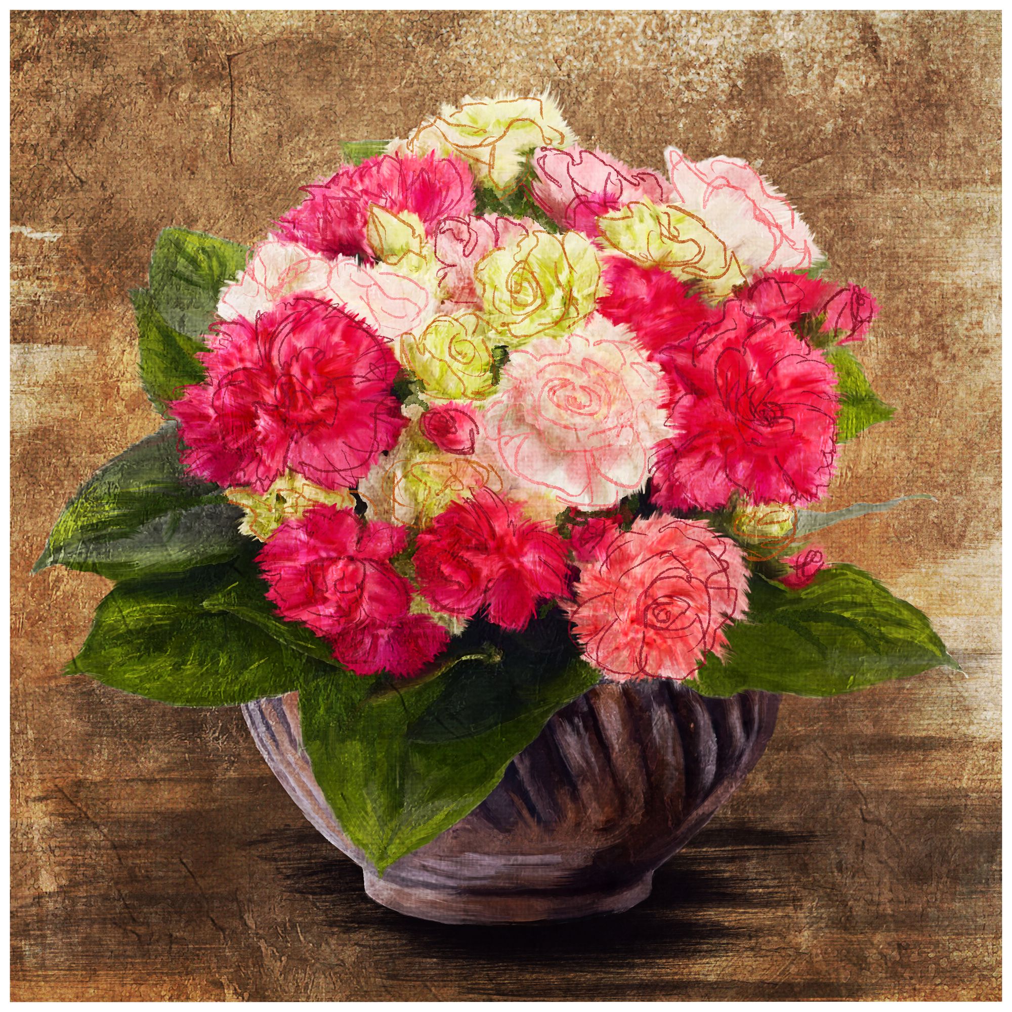 Pink Bouquet 22" Square Gallery Wrapped Canvas Wall Art