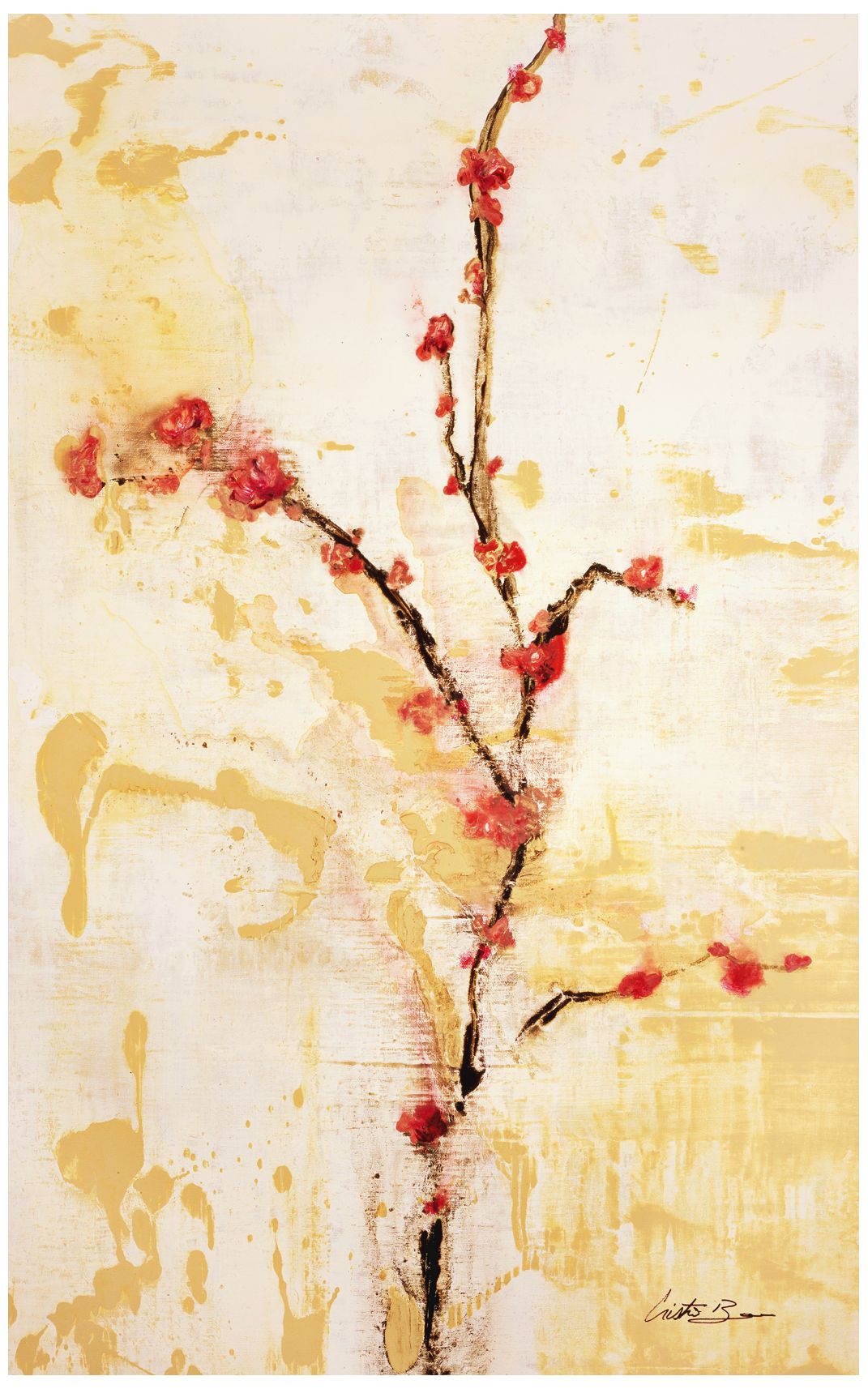 Cherries N Cream 32" High Abstract Floral Canvas Wall Art
