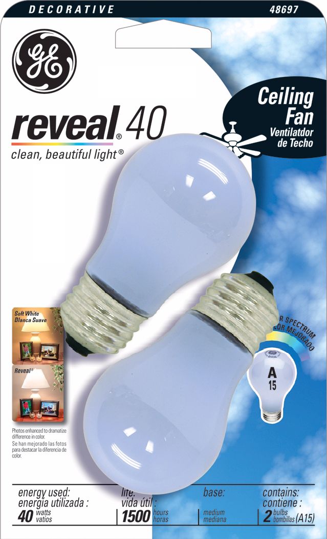 GE 40 Watt White Medium Base 2-Pack Ceiling Fan Bulbs
