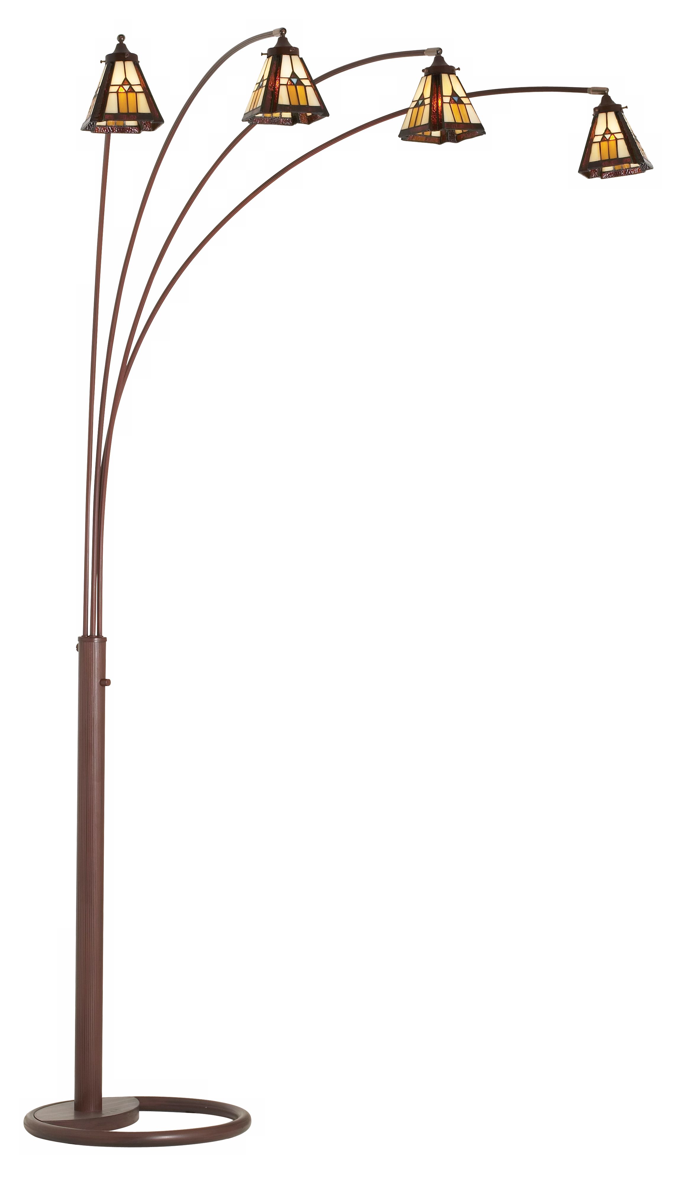 Four Arm Bronze Finish Mission Glass Arc Floor Lamp