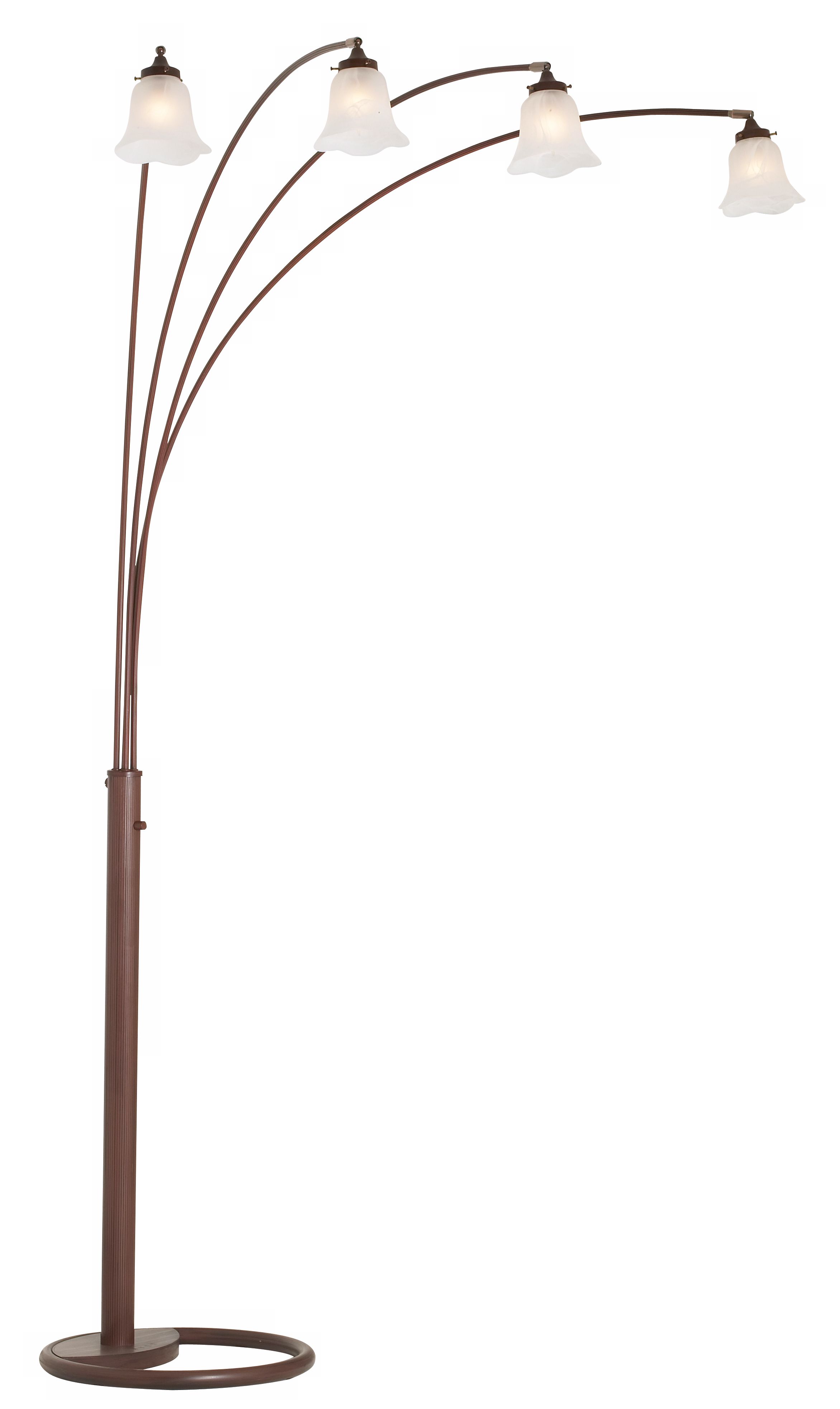 Four Arm Bronze Finish Scalloped Glass Arc Floor Lamp