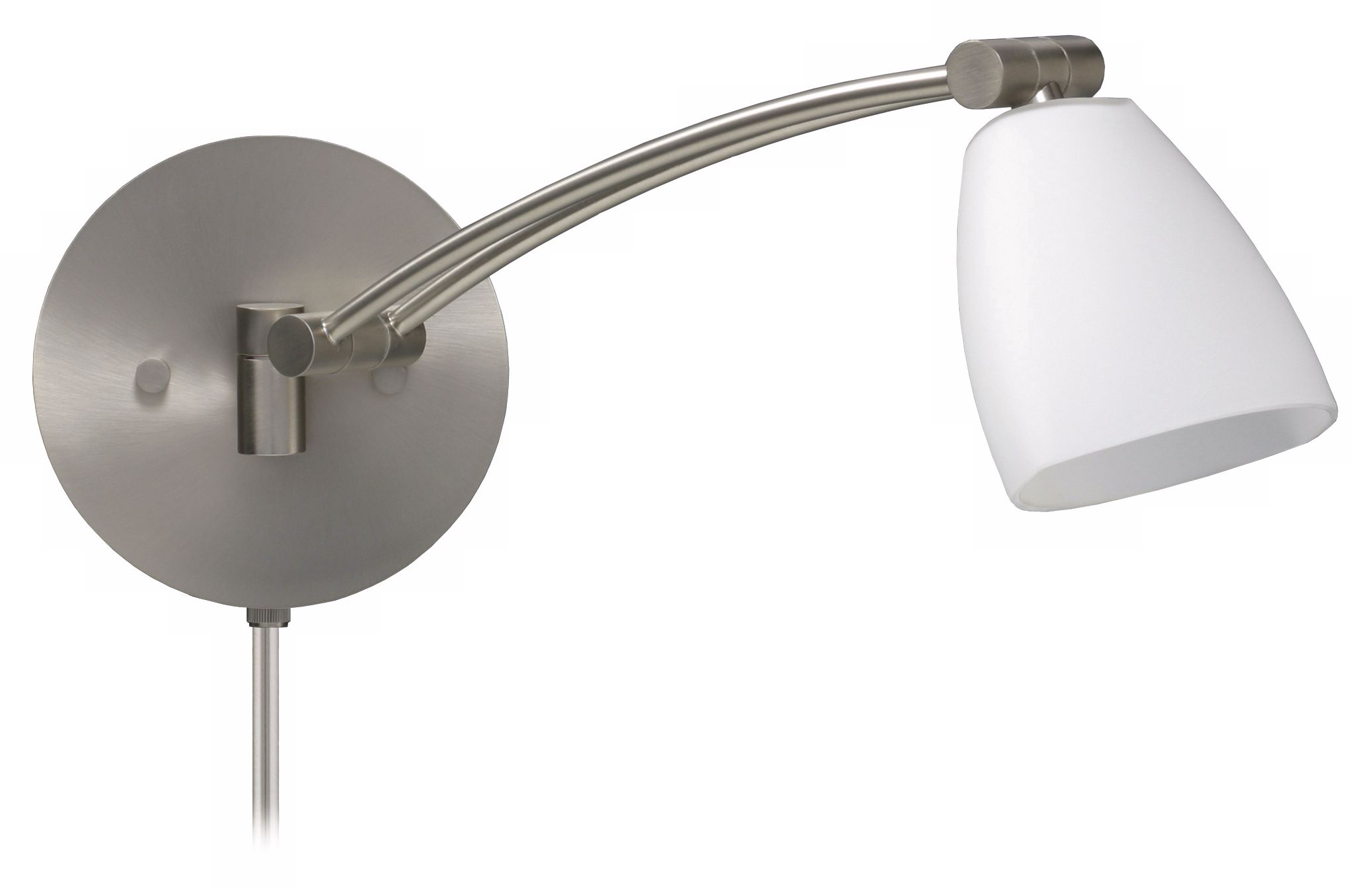 Satin Nickel Opal Glass Plug-In Swing Arm Wall Lamp