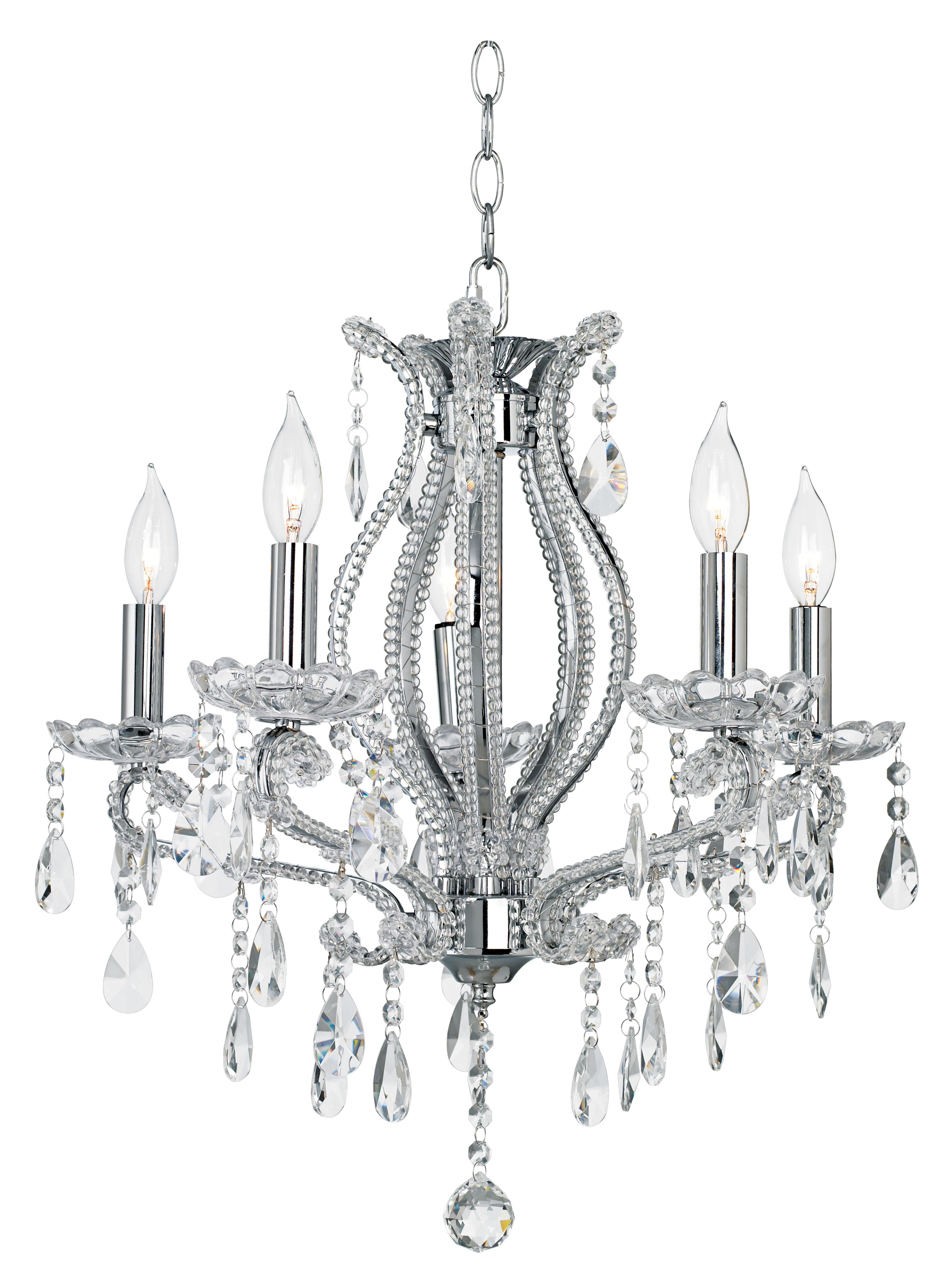 Clear Crystal and Chrome Five Light Chandelier