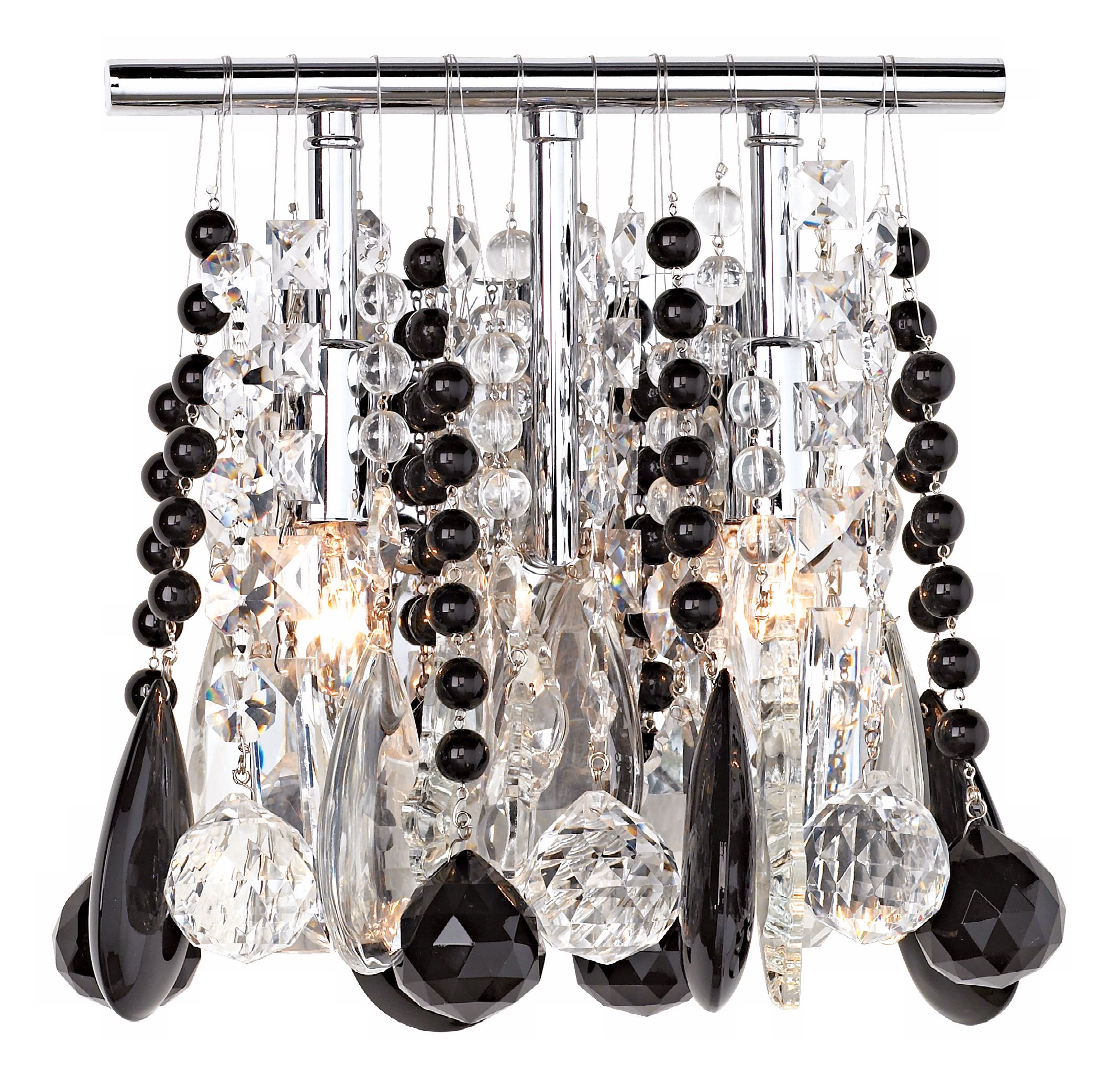 Clear and Black Crystal 9" Wide Two Light Wall Sconce