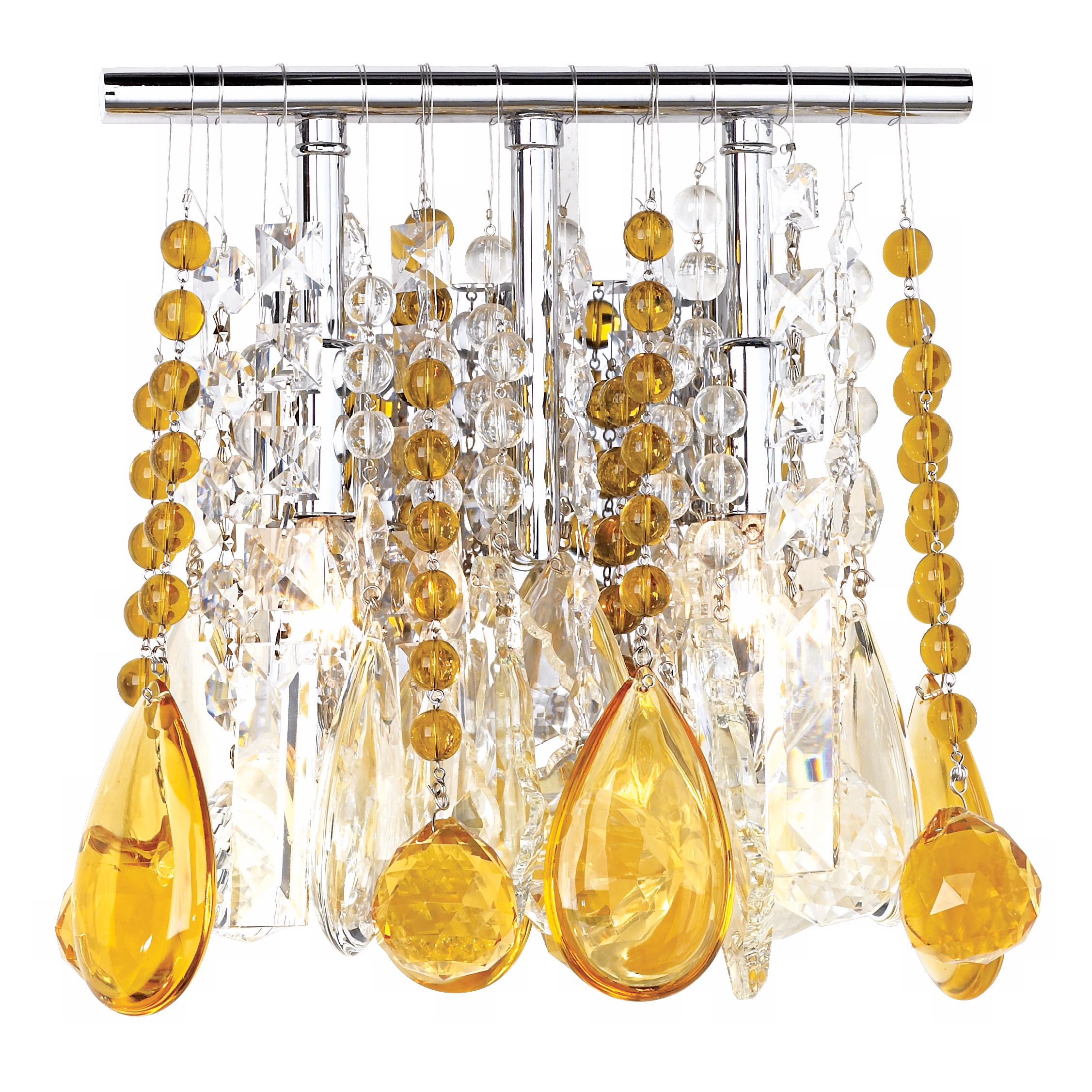 Clear and Amber Crystal  9" Wide Two Light Wall Sconce