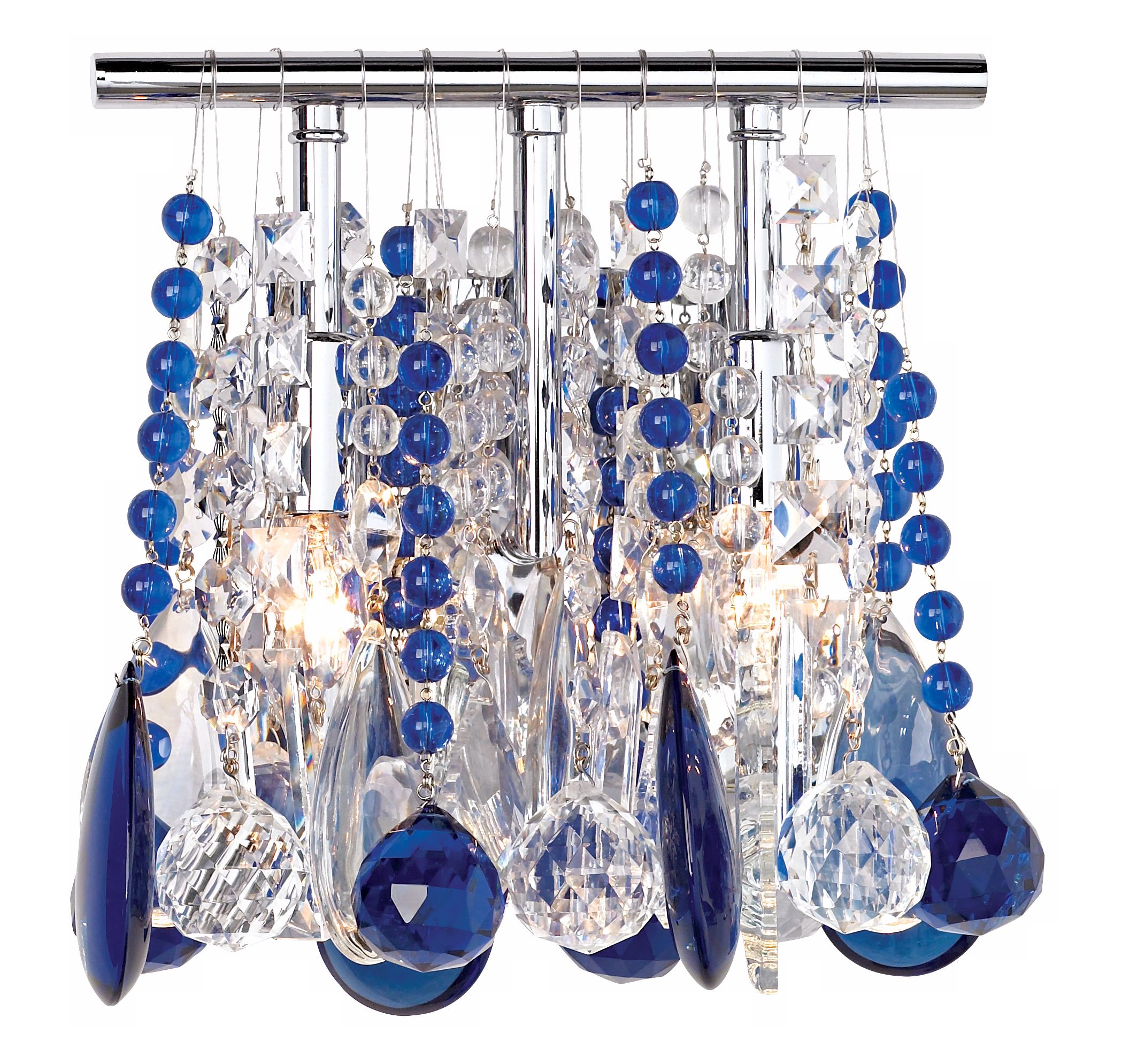 Clear and Blue Crystal  9" Wide Two Light Wall Sconce