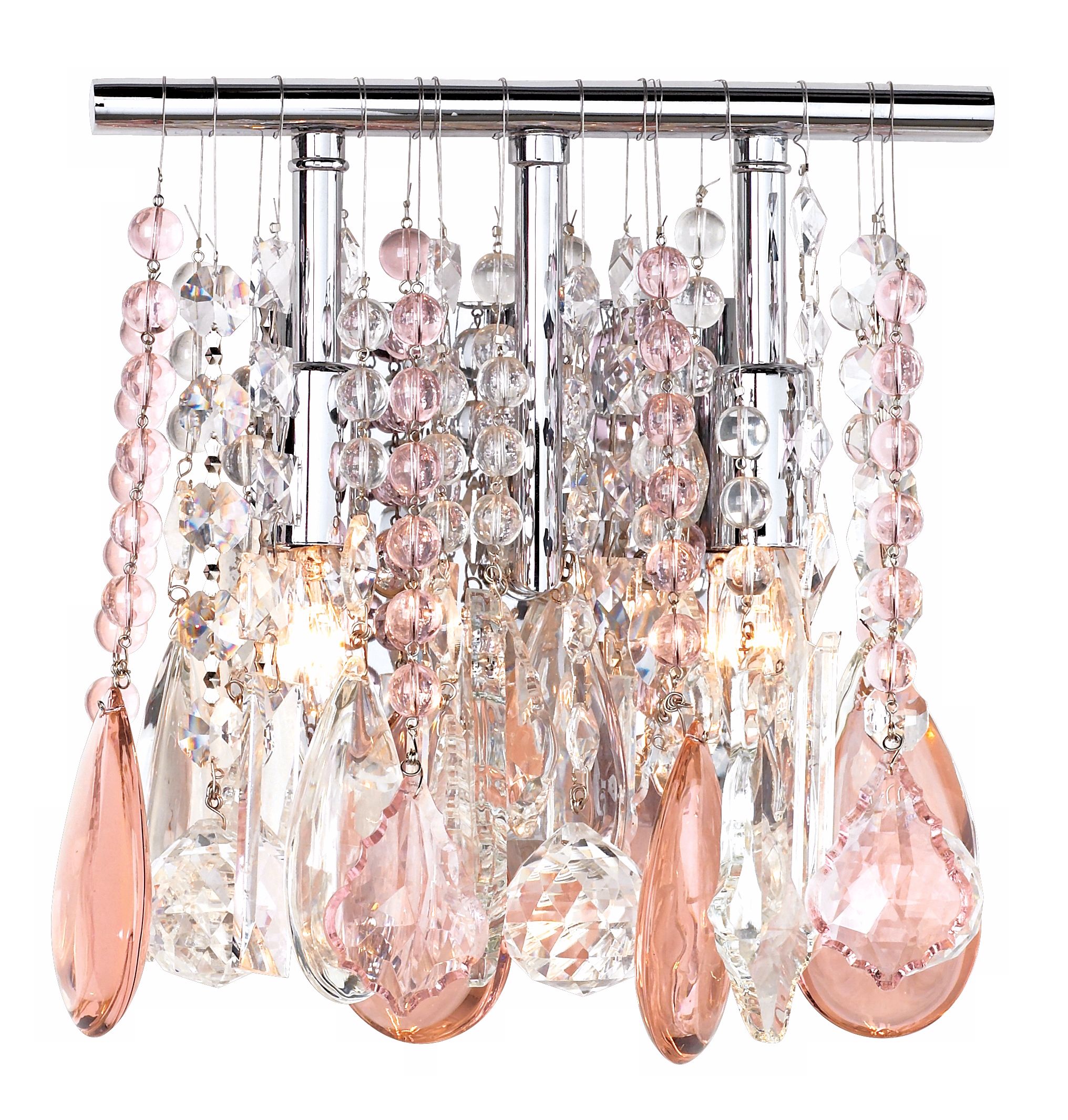 Clear and Pink Crystal  9" Wide Two Light Wall Sconce