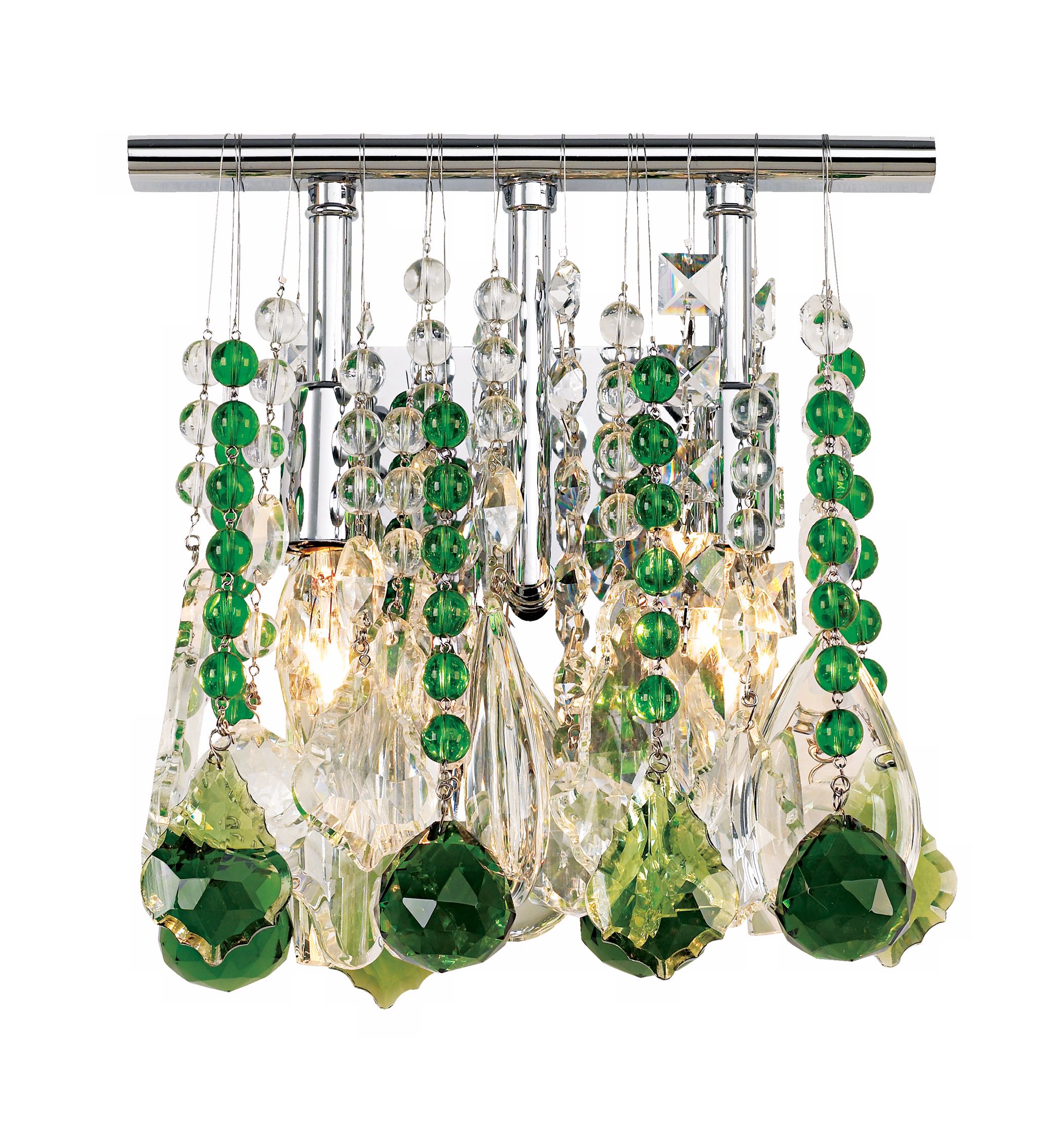 Clear and Green Crystal 9" Wide Two Light Wall Sconce