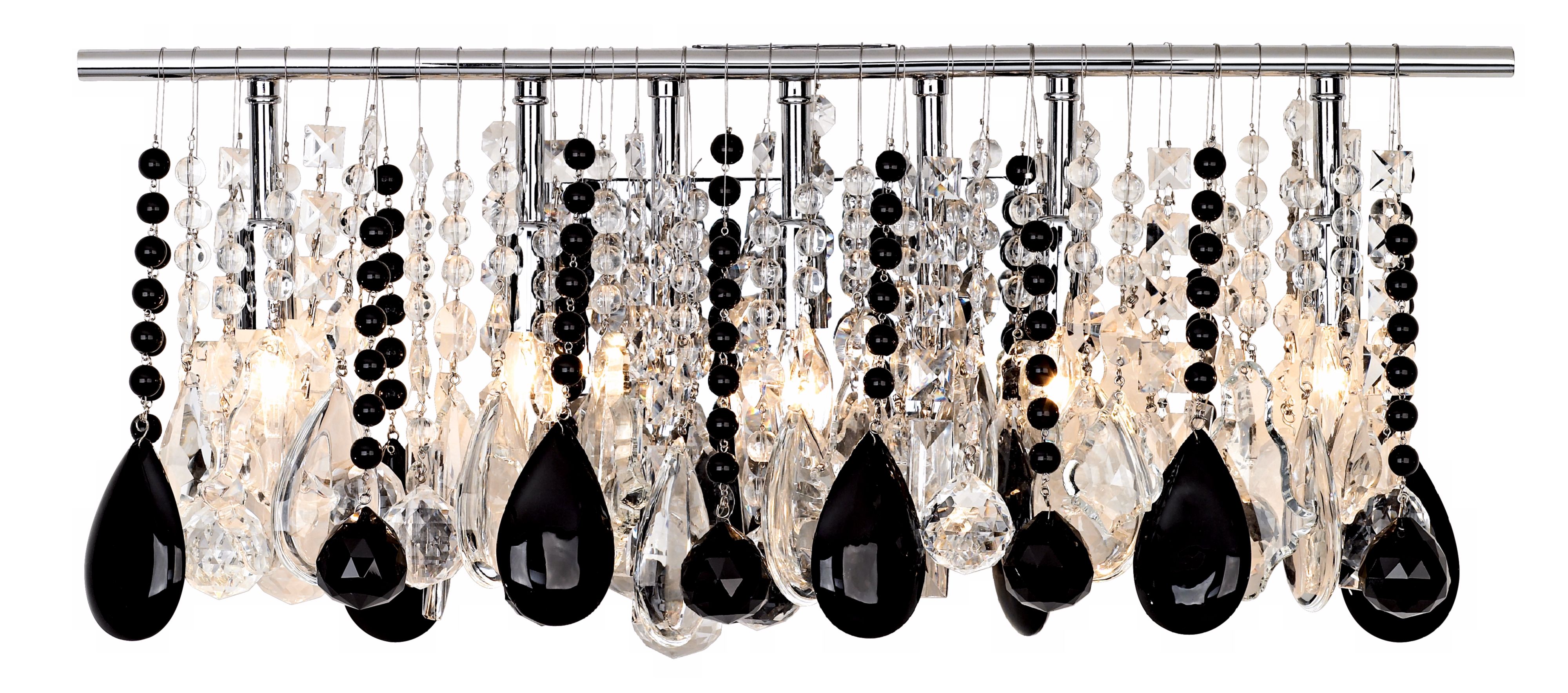24" Wide Black and Clear Crystal Five Light Bathroom Fixture