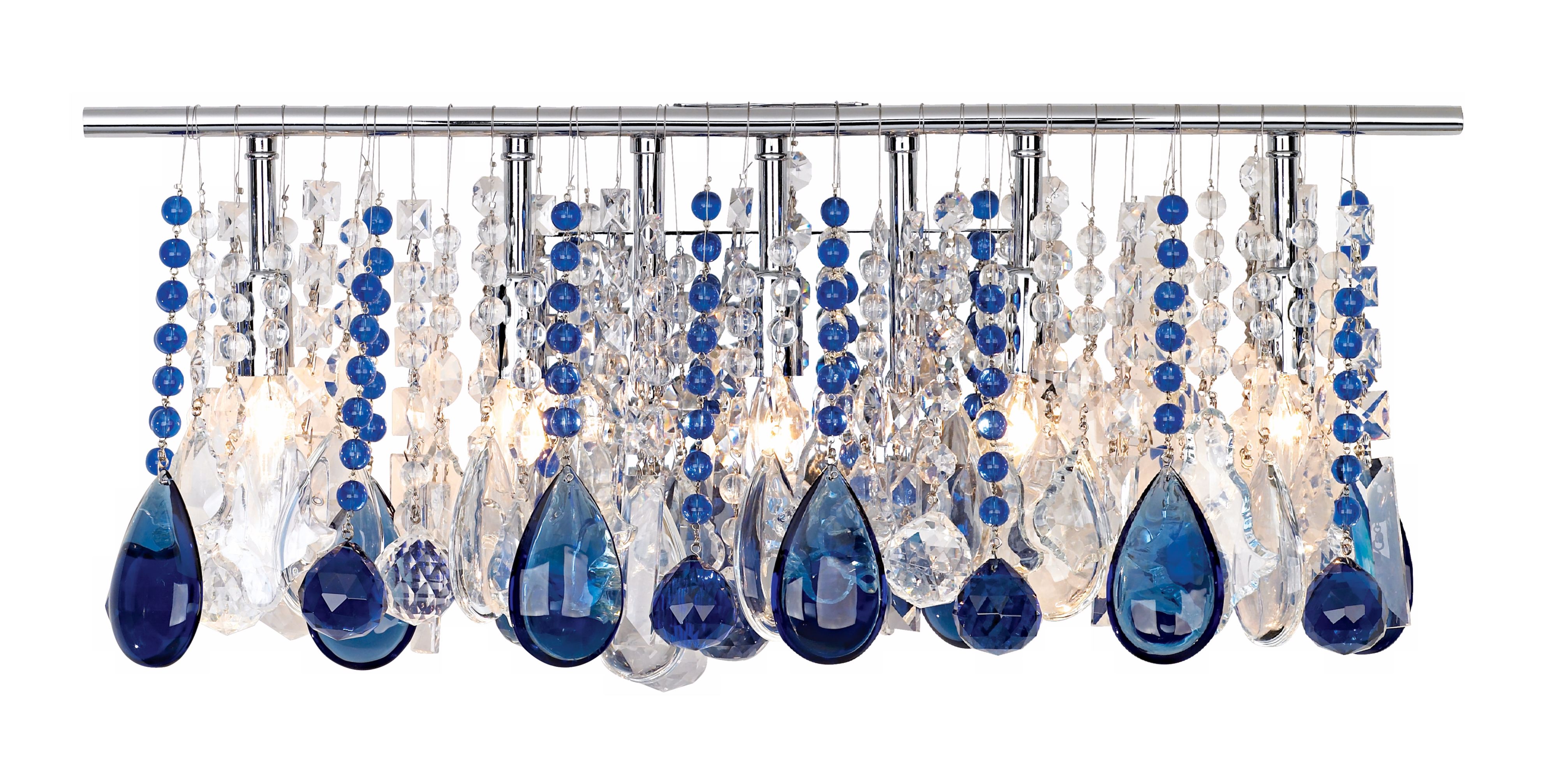 24" Wide Blue and Clear Crystal Five Light Bathroom Fixture