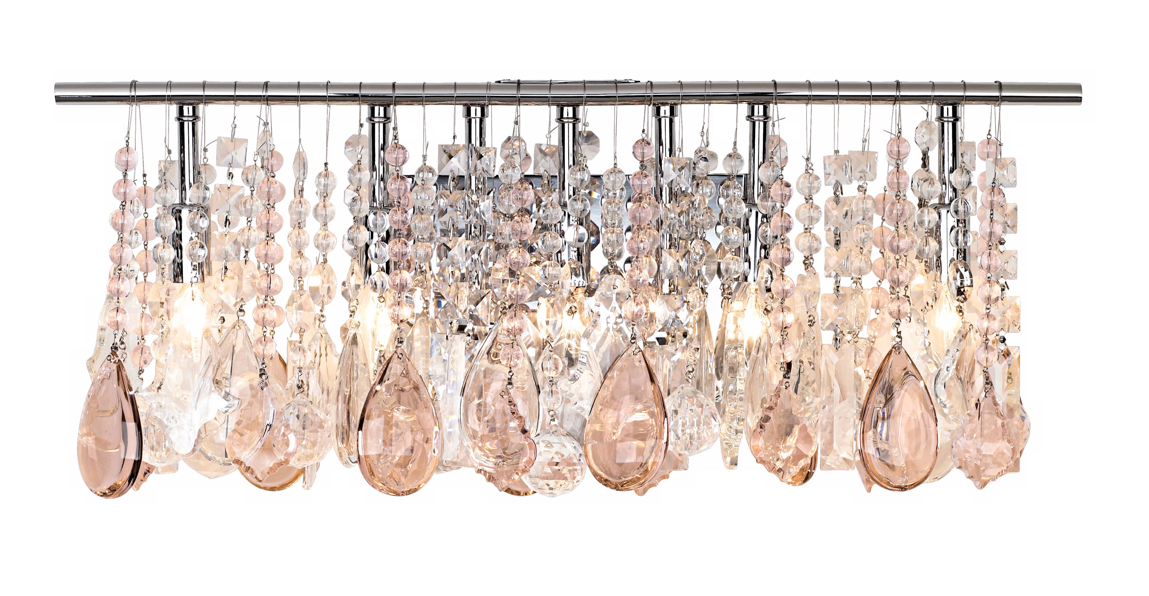 24" Wide Pink and Clear Crystal Five Light Bathroom Fixture