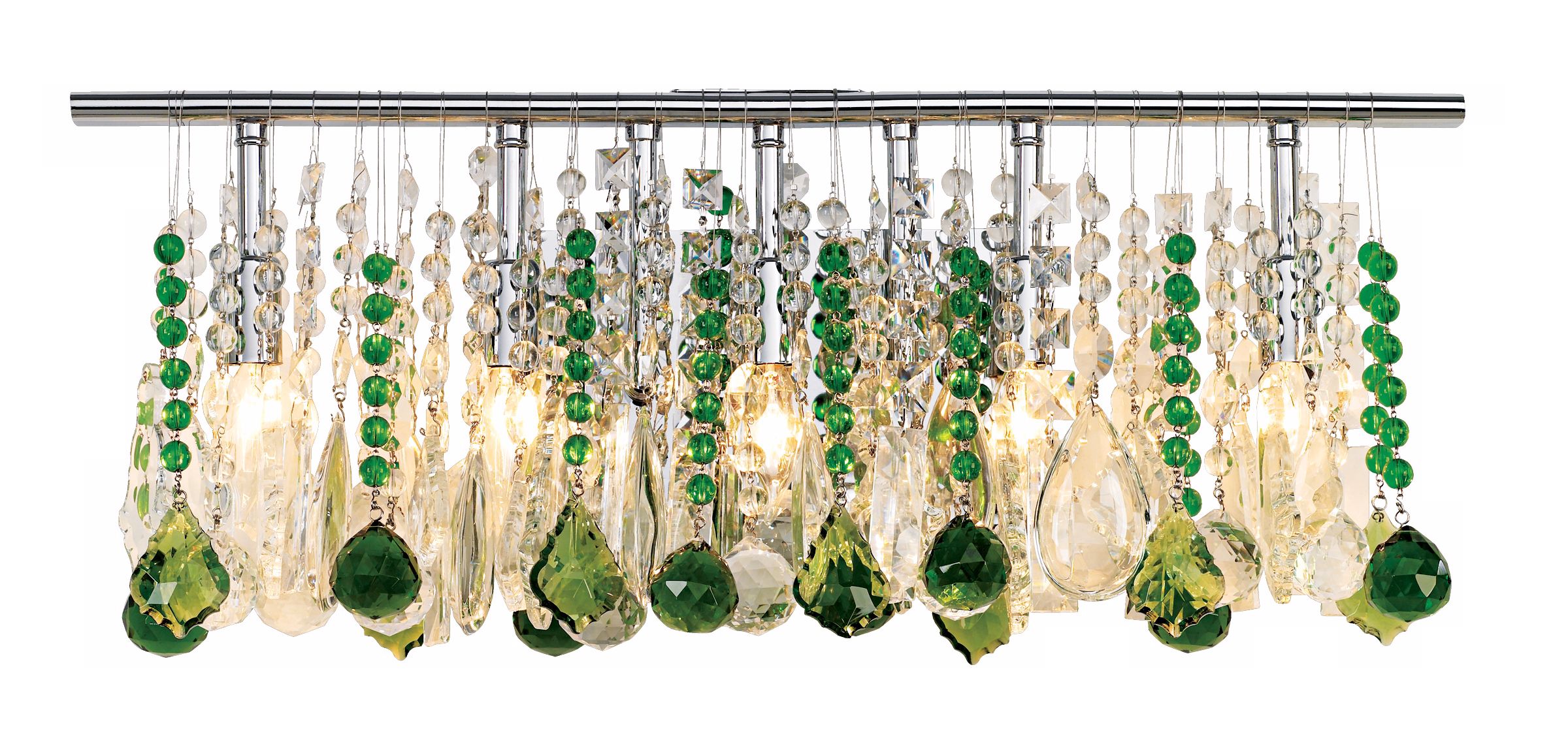 24" Wide Green and Clear Crystal Five Light Bathroom Fixture