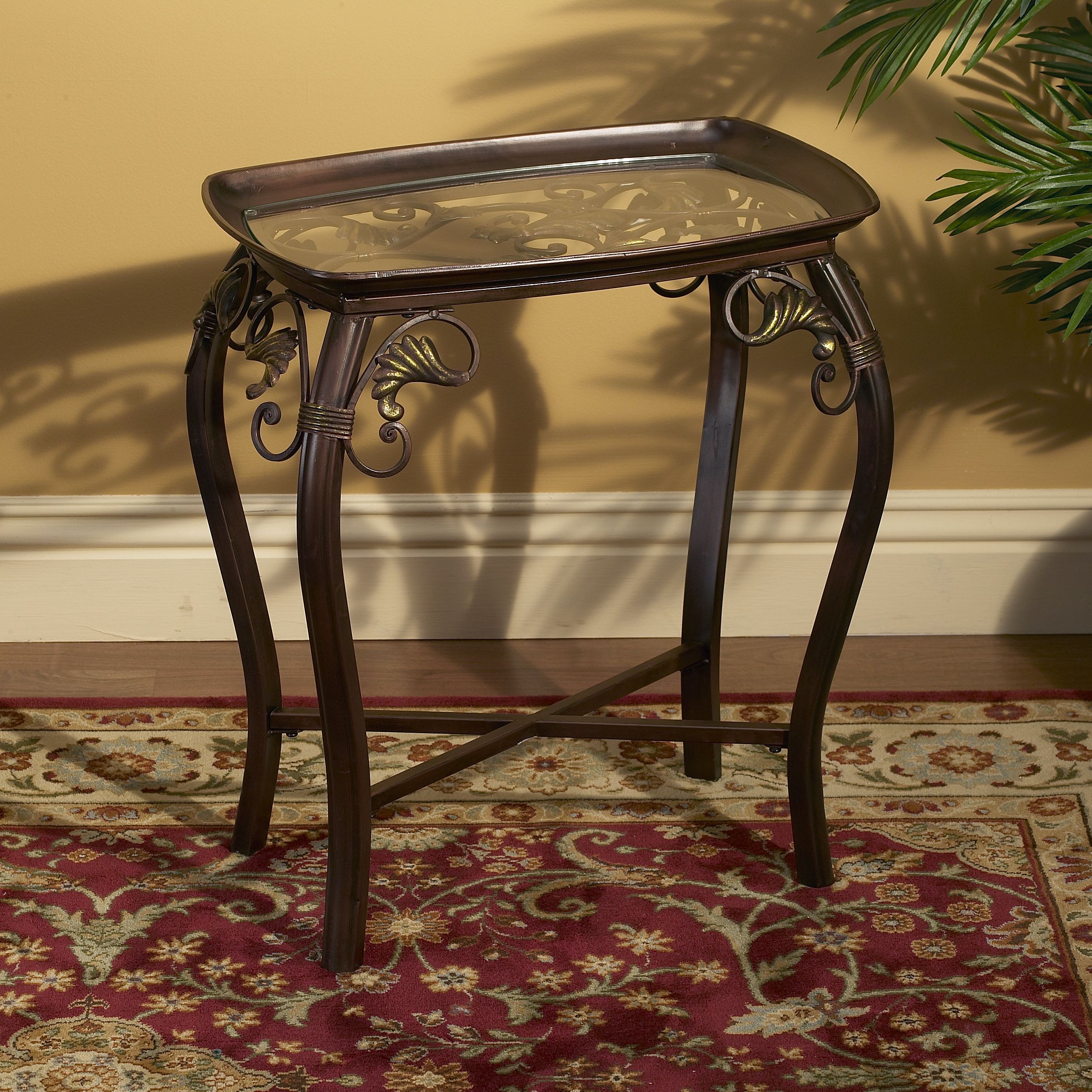 Glass Top Scroll Accent Table
