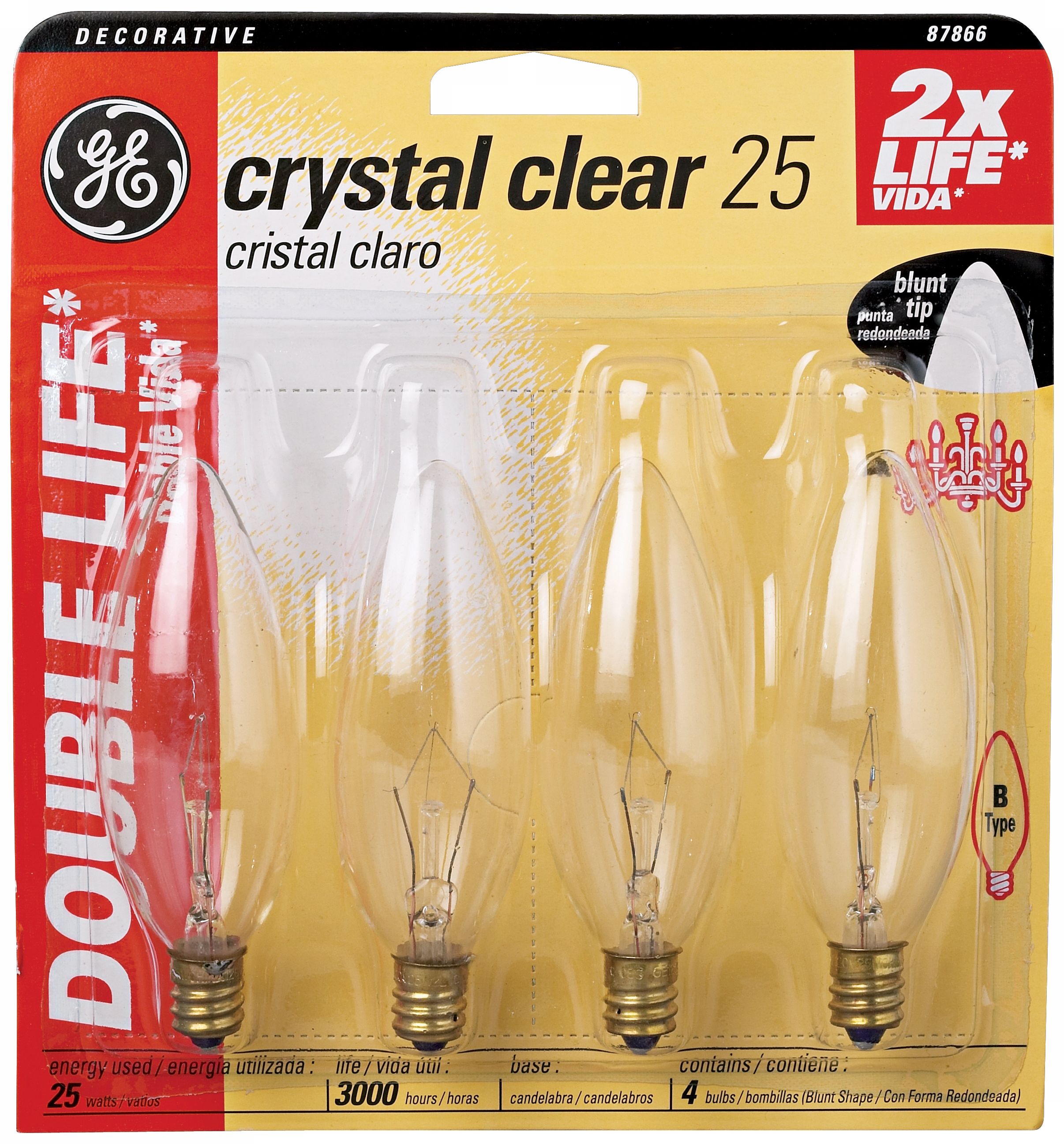 Blunt-Tip 25 Watt Candelabra Base 4-Pack Light Bulbs